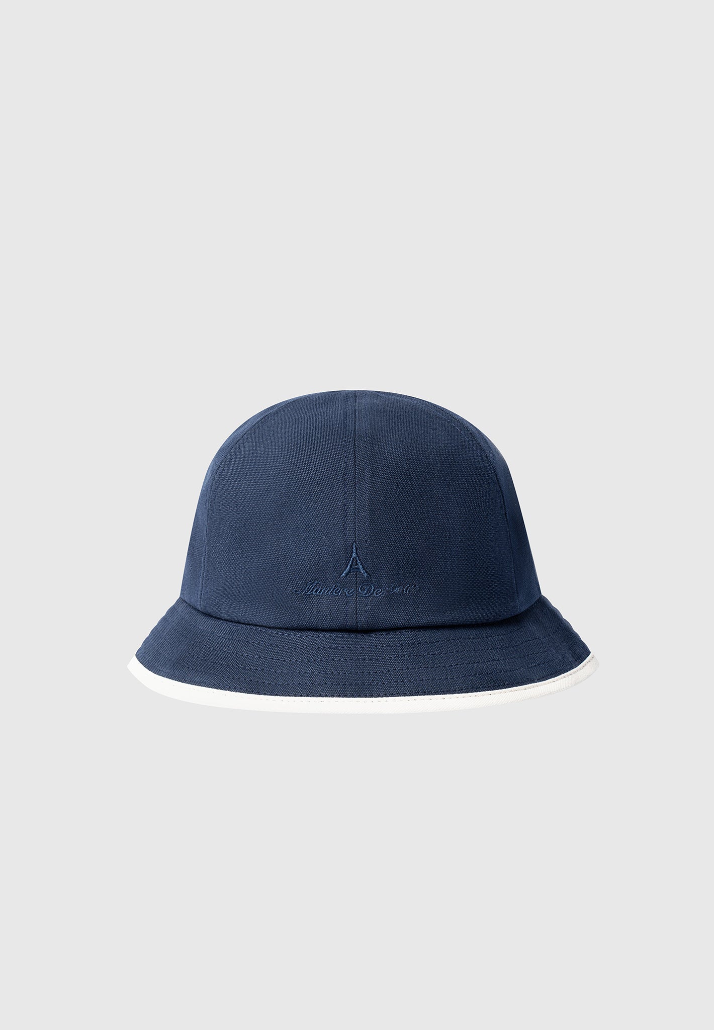 Embroidered Cotton Bucket Hat with Eiffel Design | Navy Wide-Fit