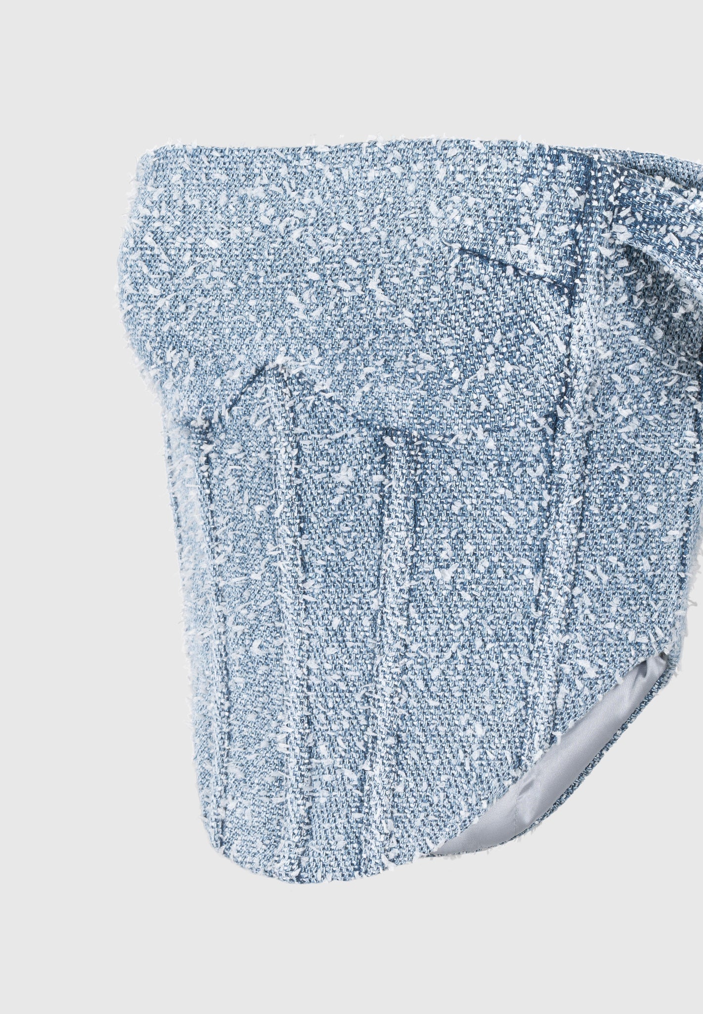 Boucle Denim Corset Top with Bardot Neckline | Bonnie Mid Blue