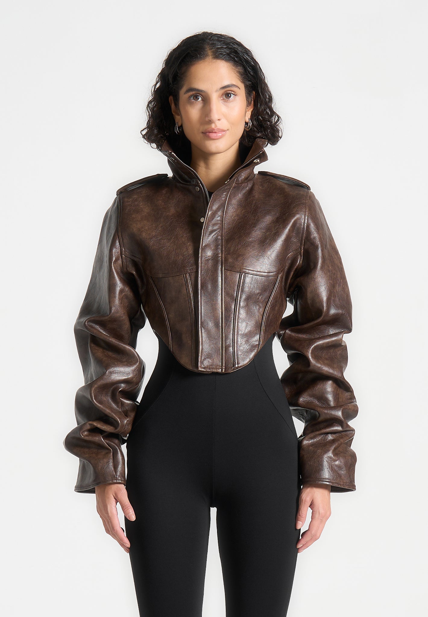 Vintage Leather Corset Jacket with Tacked Sleeves | Solange