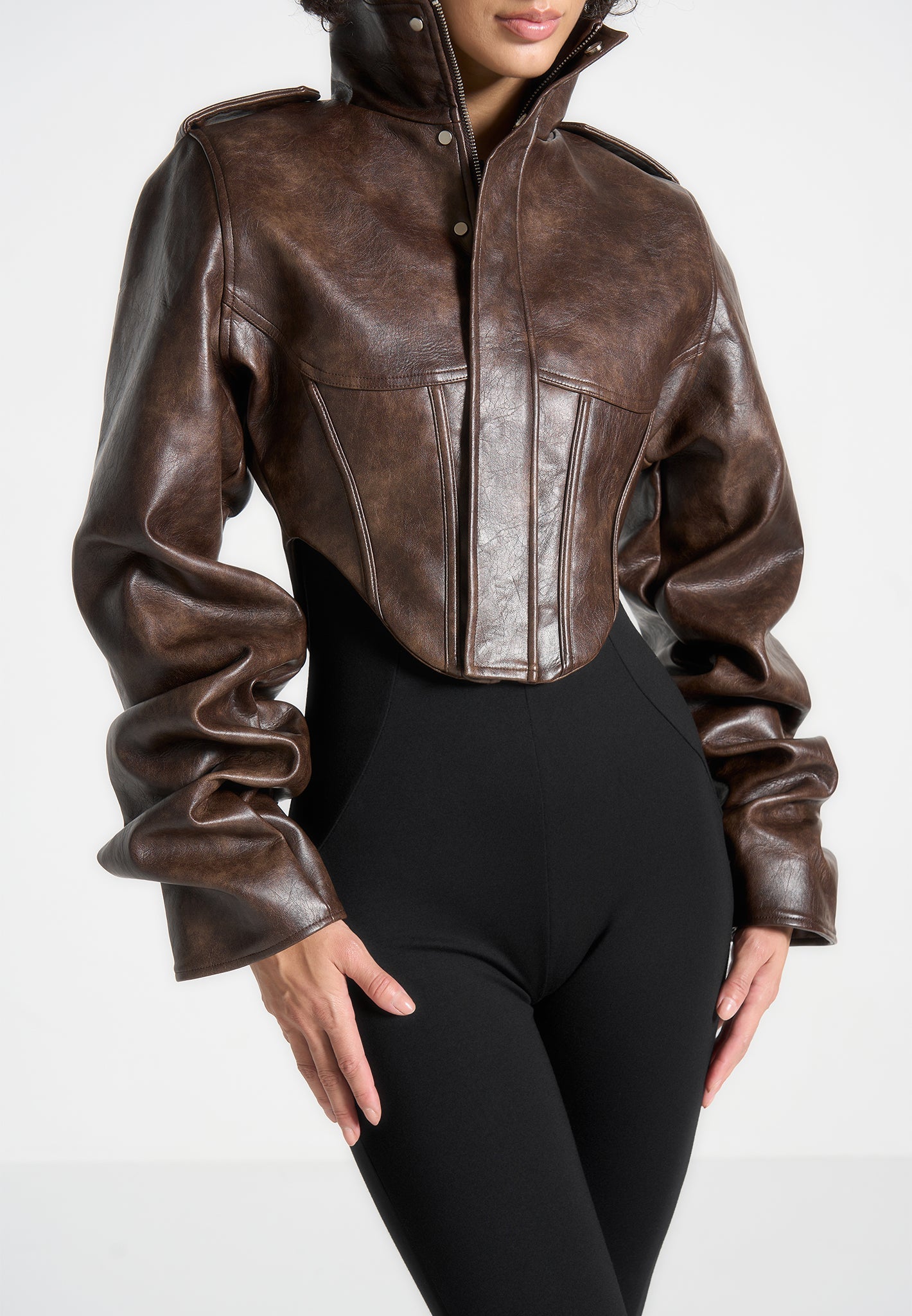 Vintage Leather Corset Jacket with Tacked Sleeves | Solange