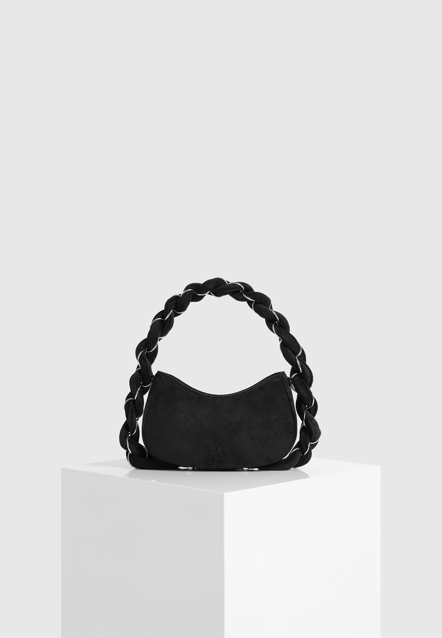 Plaited Suede Shoulder Handbag with Rope Detailing | Somme Black/Silver