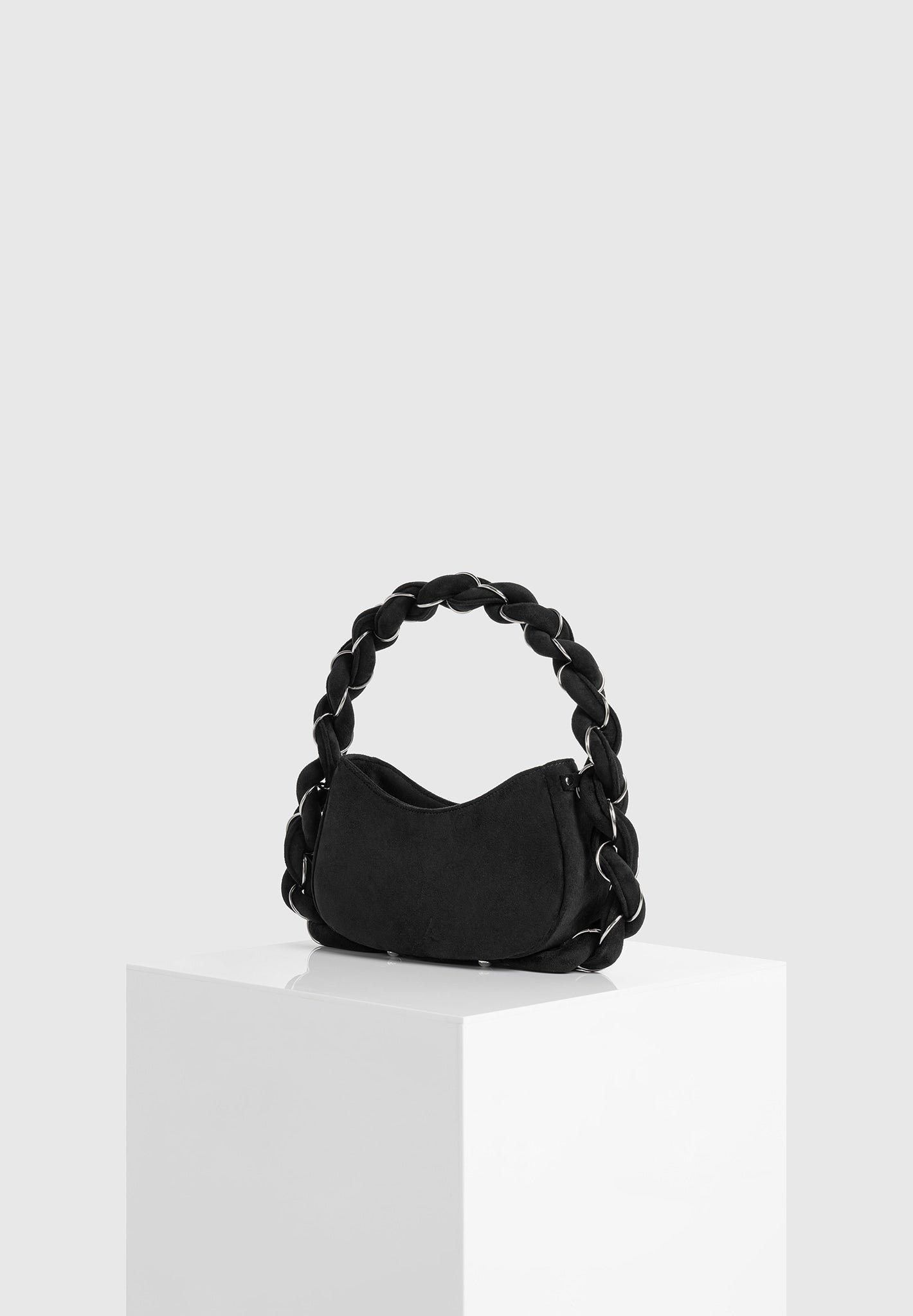 Plaited Suede Shoulder Handbag with Rope Detailing | Somme Black/Silver