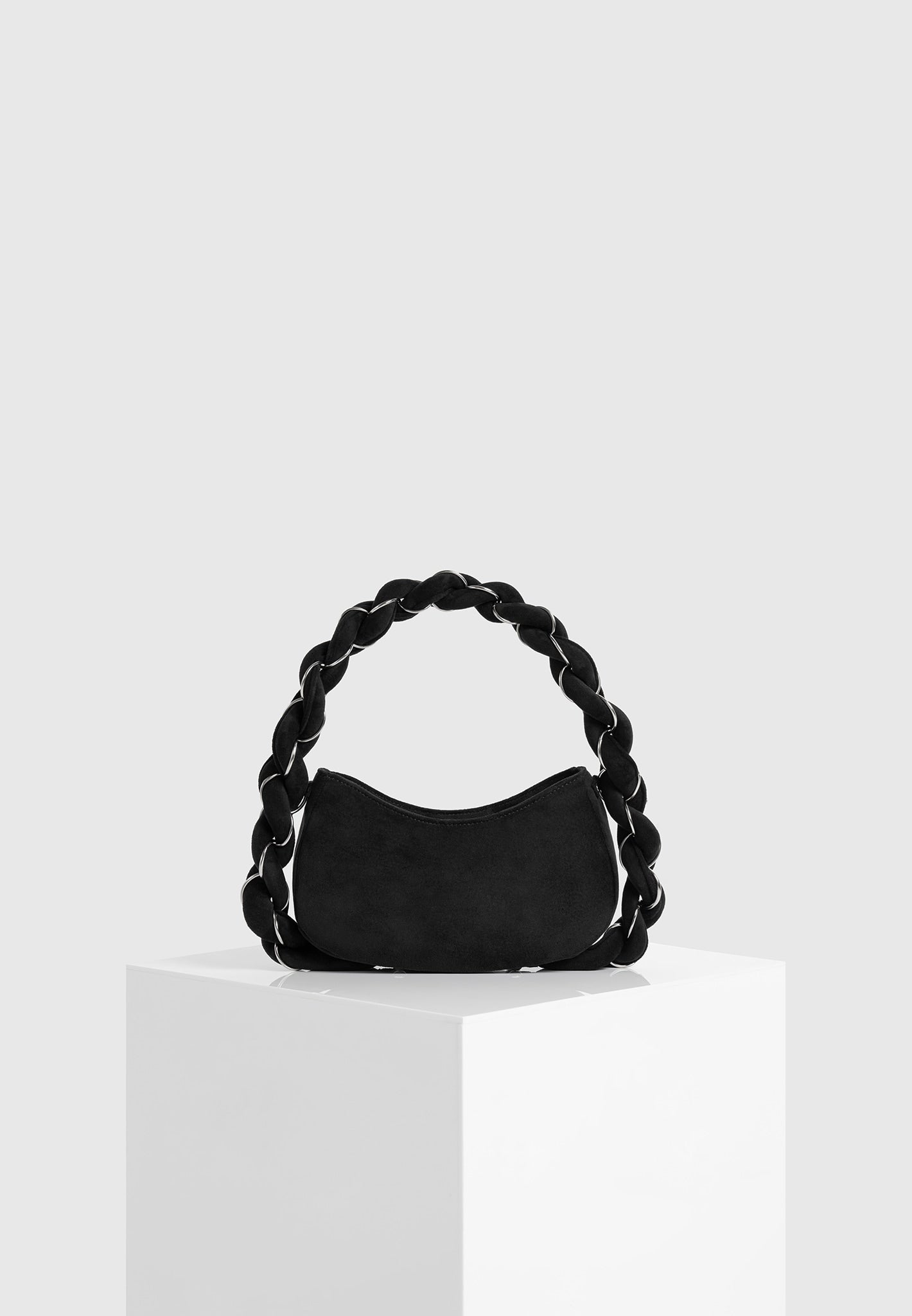 Plaited Suede Shoulder Handbag with Rope Detailing | Somme Black/Silver