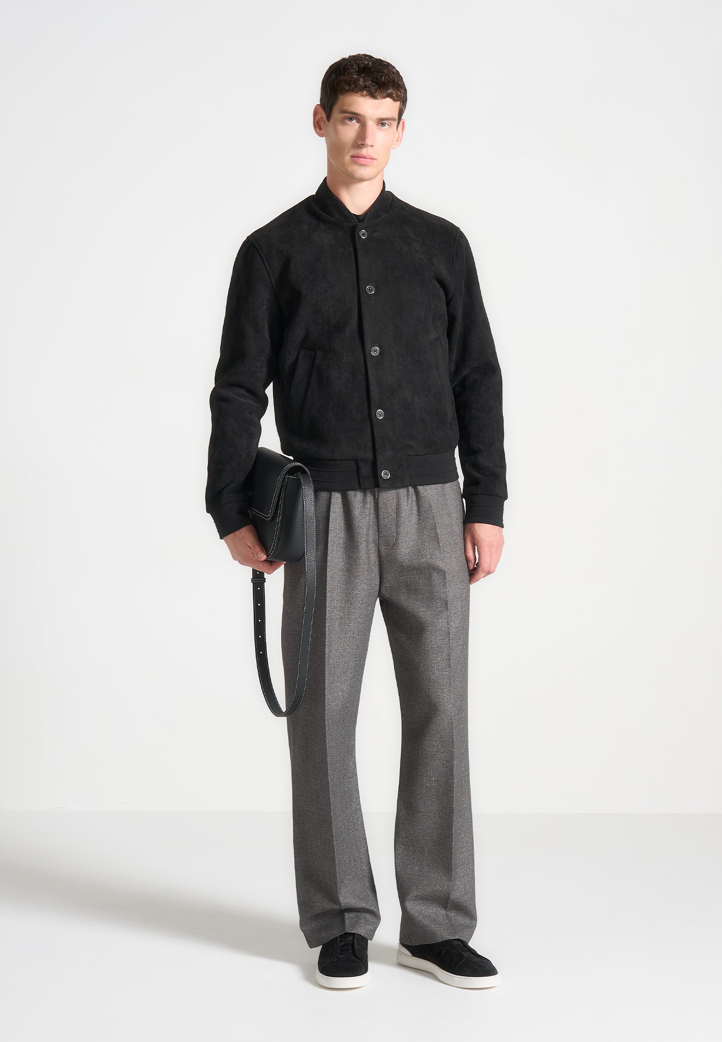 Black Vegan Suede Bomber Jacket | Manière De Voir