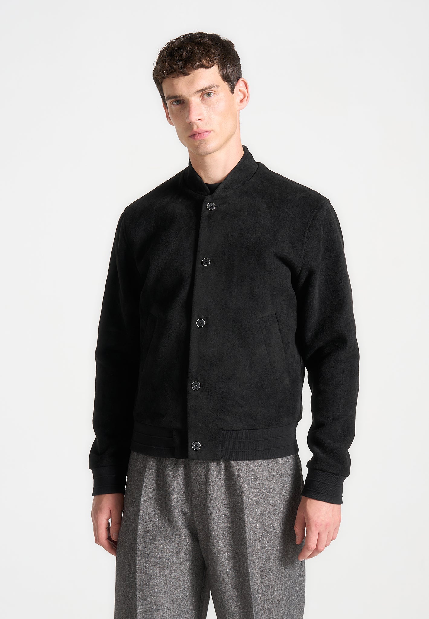 Black Vegan Suede Bomber Jacket | Manière De Voir