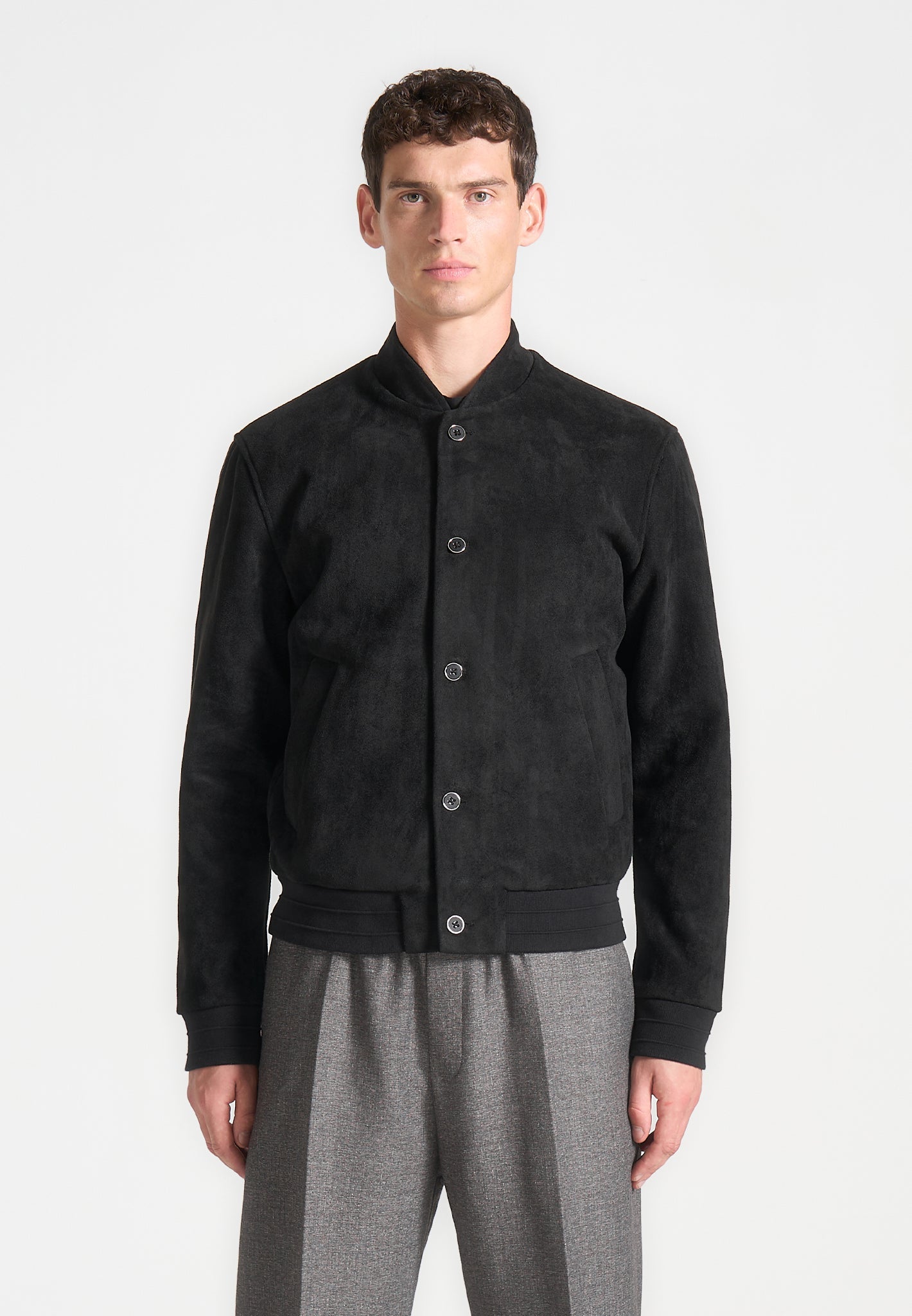 Black Vegan Suede Bomber Jacket | Manière De Voir