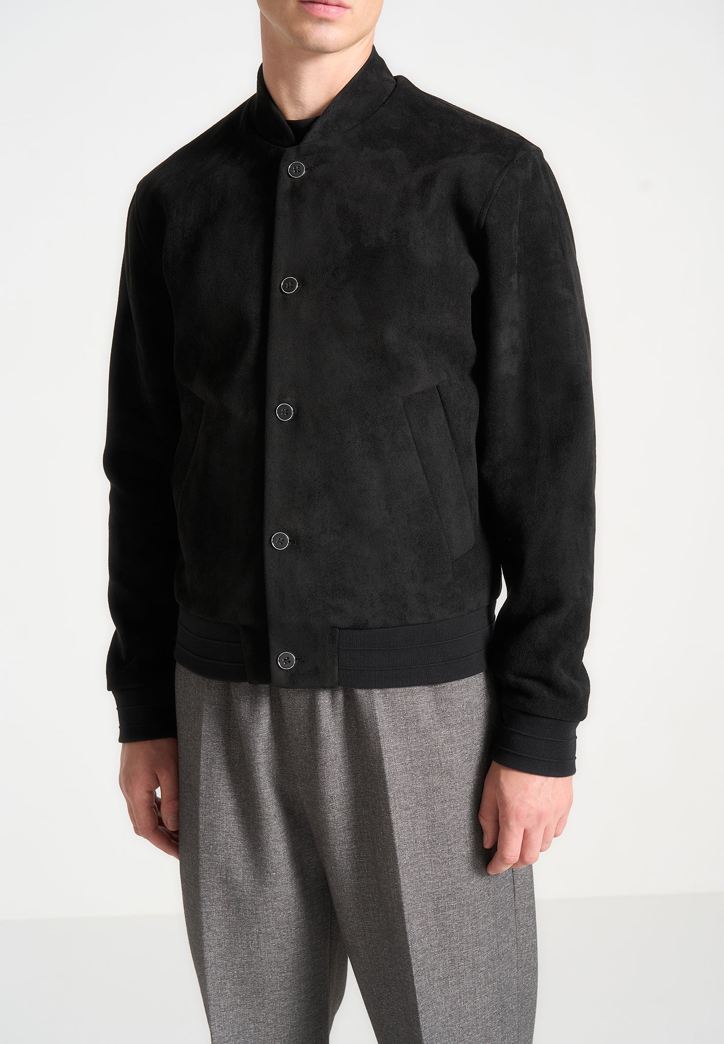 Black Vegan Suede Bomber Jacket | Manière De Voir