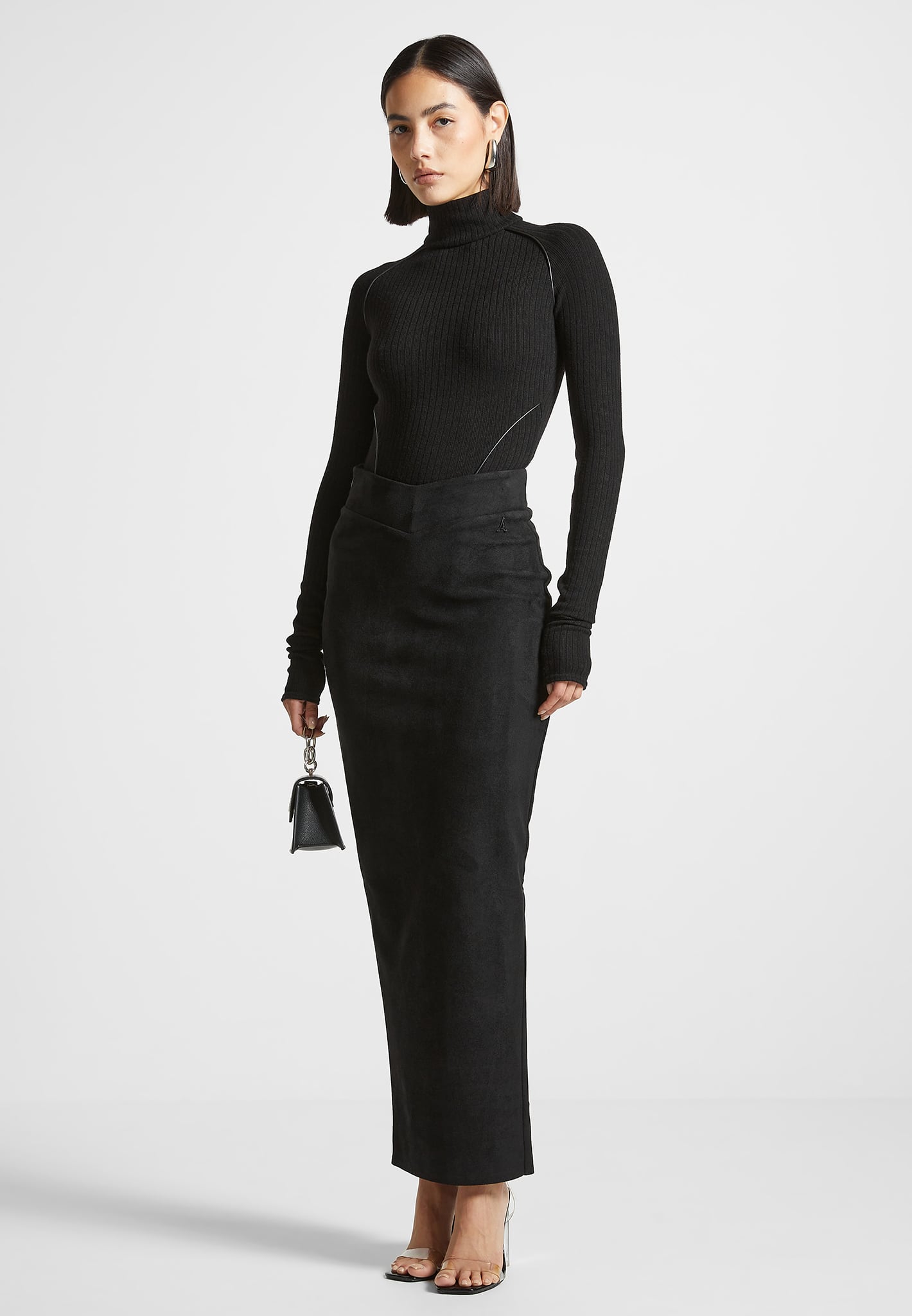 Vegan Suede Midaxi Skirt - High Waisted & Figure Flattering | Black