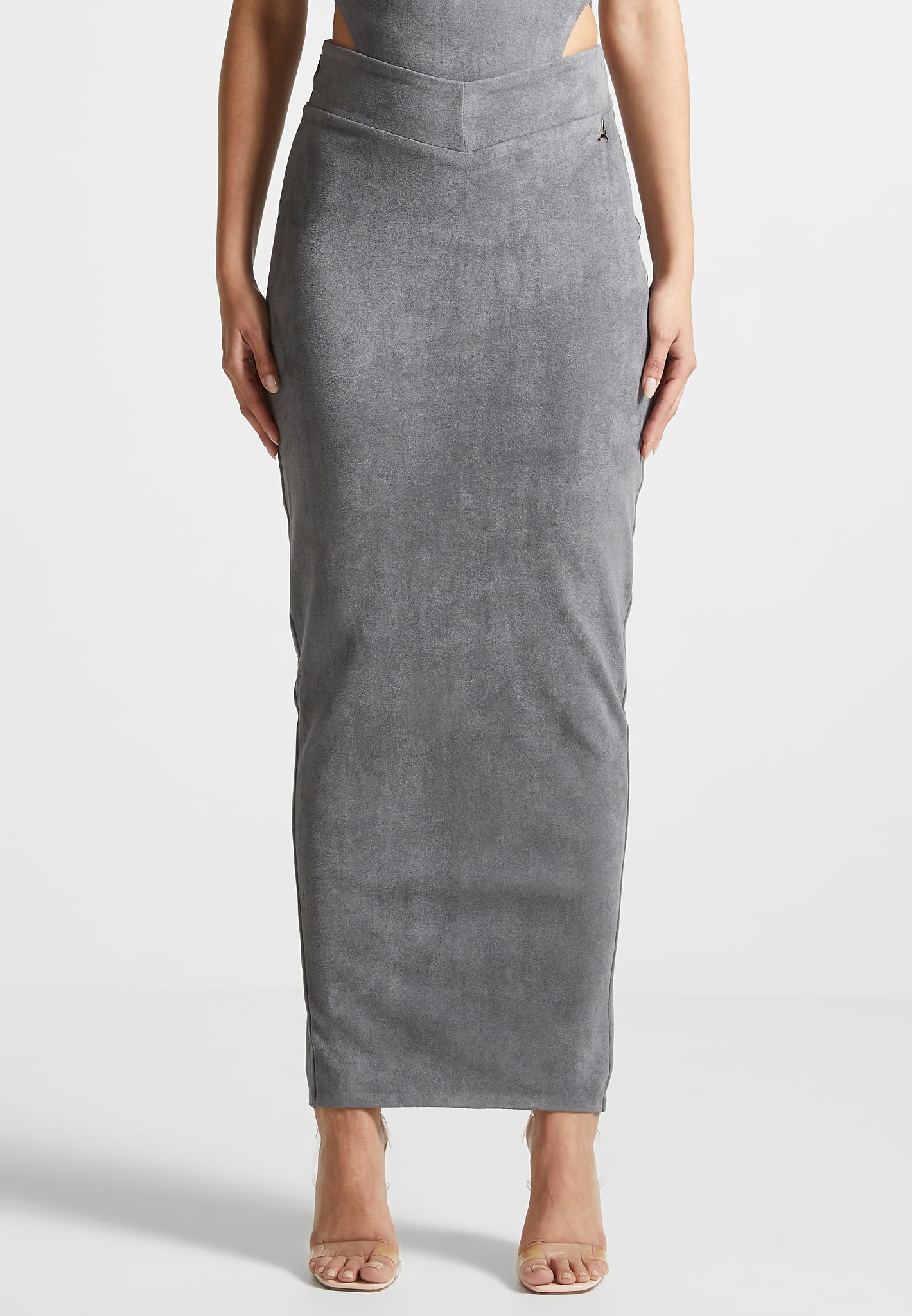 Vegan Suede Midaxi Skirt - High Waisted & Figure Flattering | Light Grey