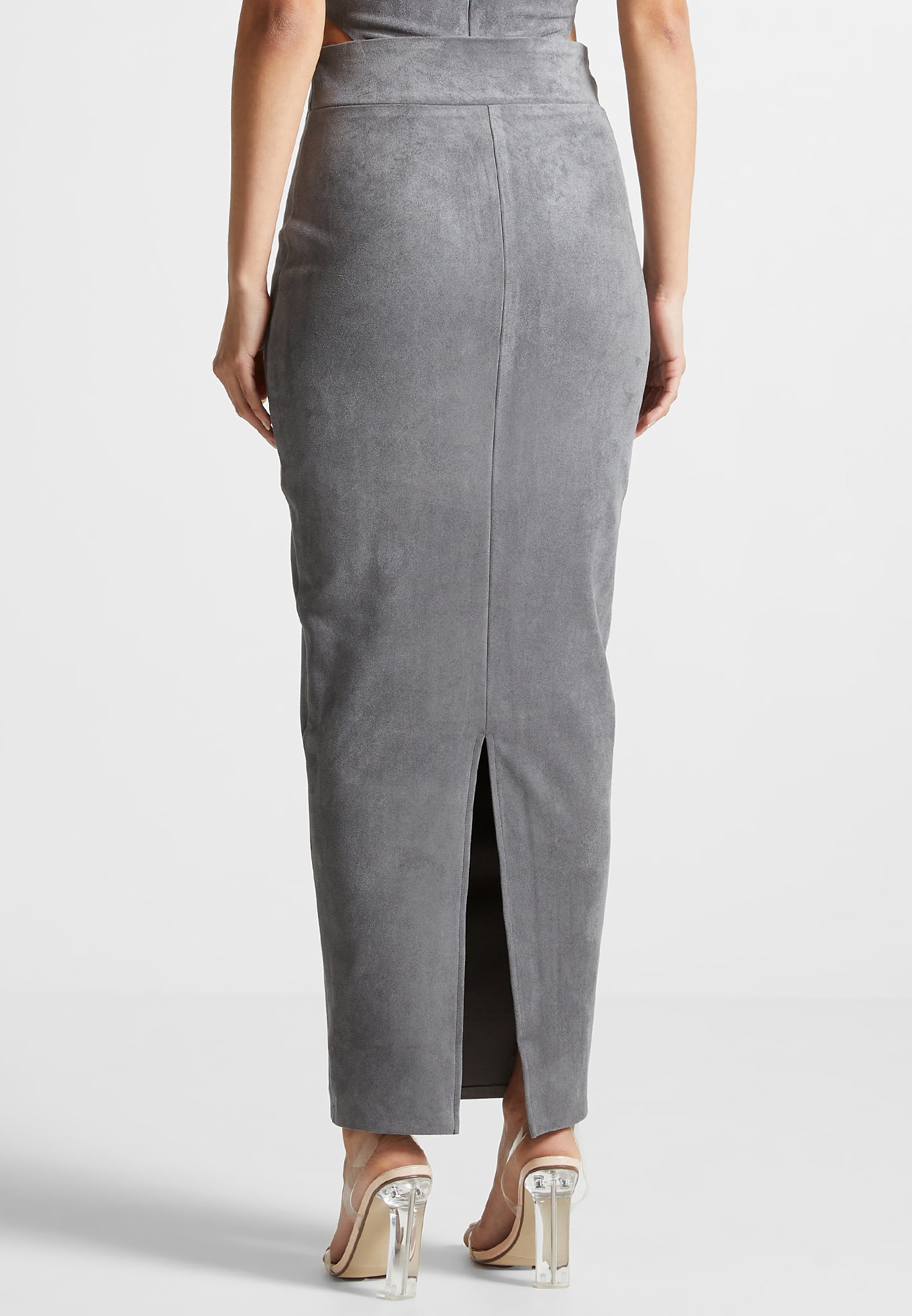Vegan Suede Midaxi Skirt - High Waisted & Figure Flattering | Light Grey
