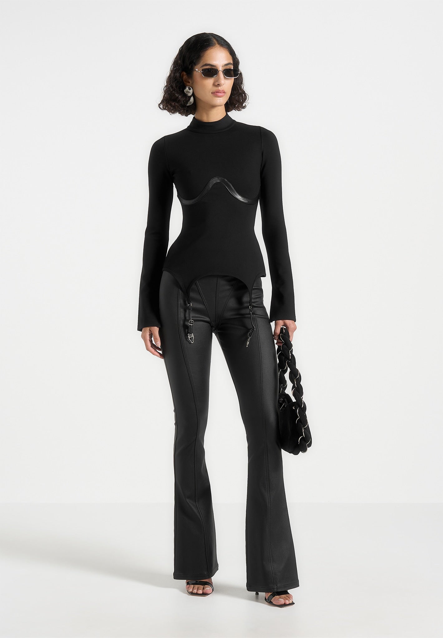 Black Suspender Detail Top with Flattering Fit | Manière De Voir