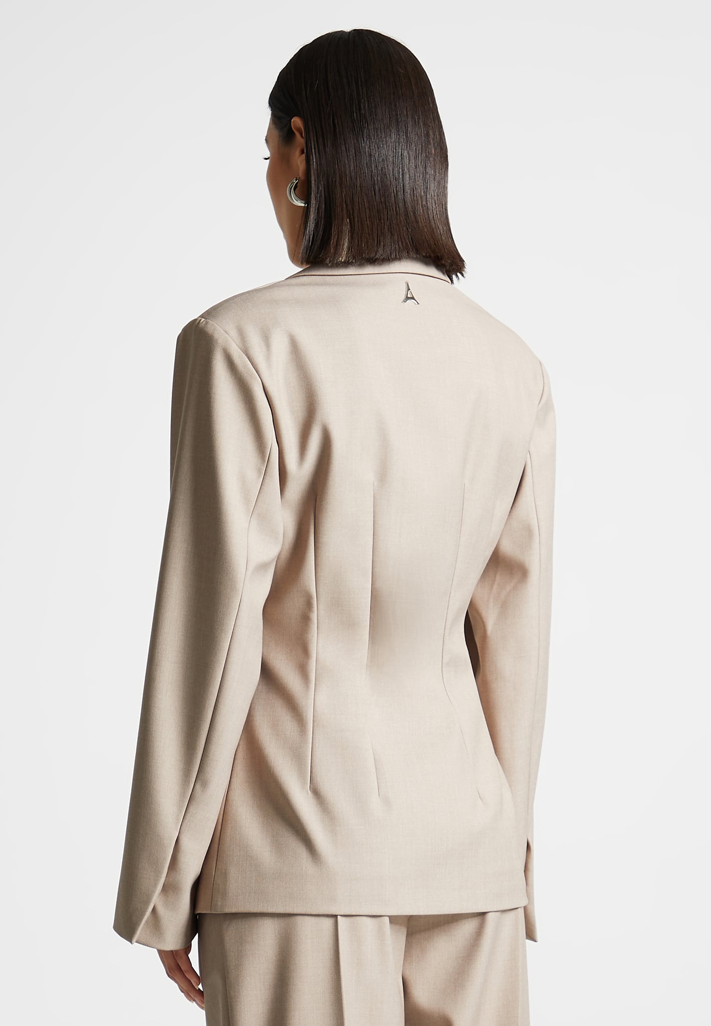 Tailored Double Breasted Blazer for Men | Taupe Formal Jacket with Pintuck Sleeves