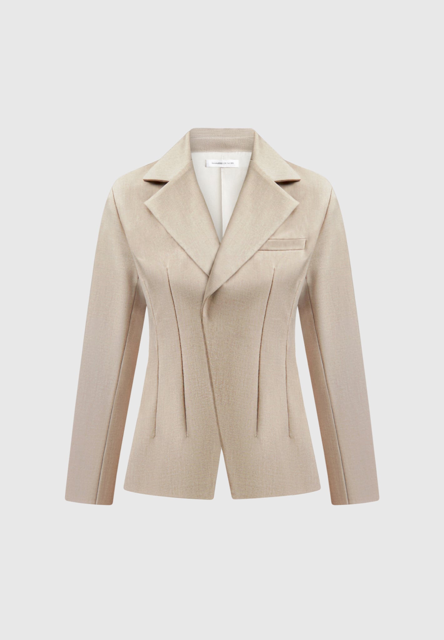 Tailored Double Breasted Blazer for Men | Taupe Formal Jacket with Pintuck Sleeves