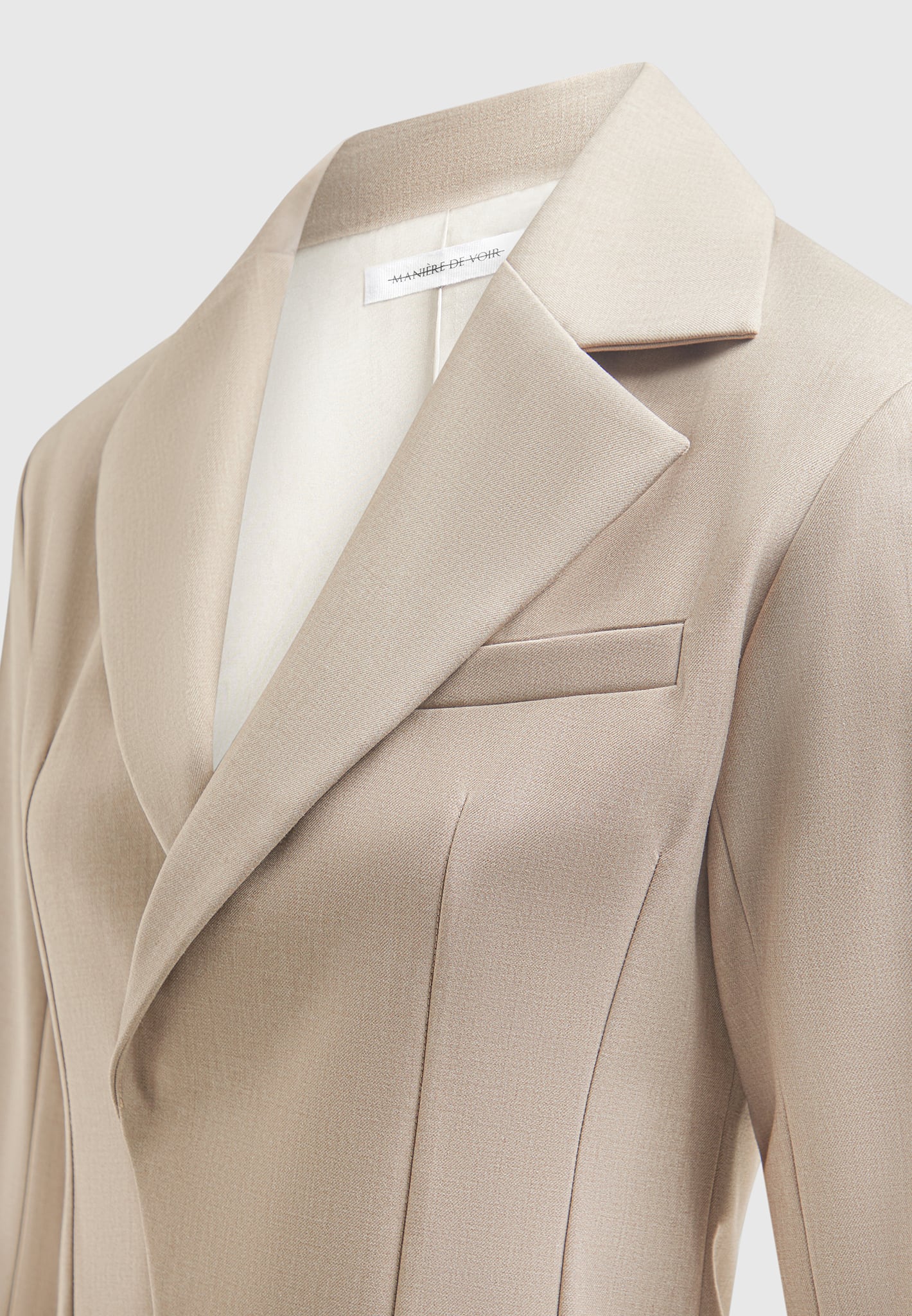 Tailored Double Breasted Blazer for Men | Taupe Formal Jacket with Pintuck Sleeves