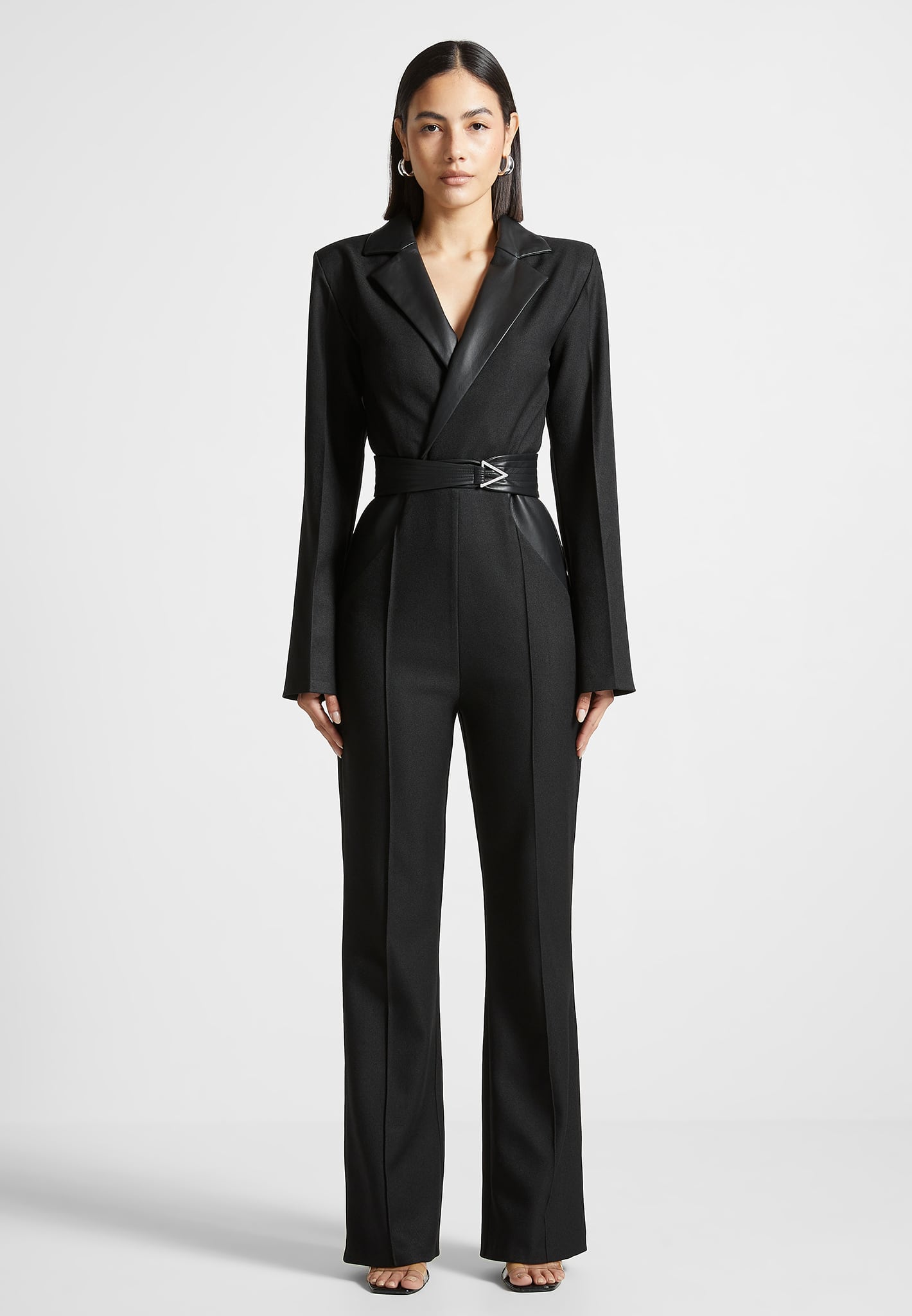 Tailored Fit and Flare Jumpsuit with Belt | Black Formal Wear