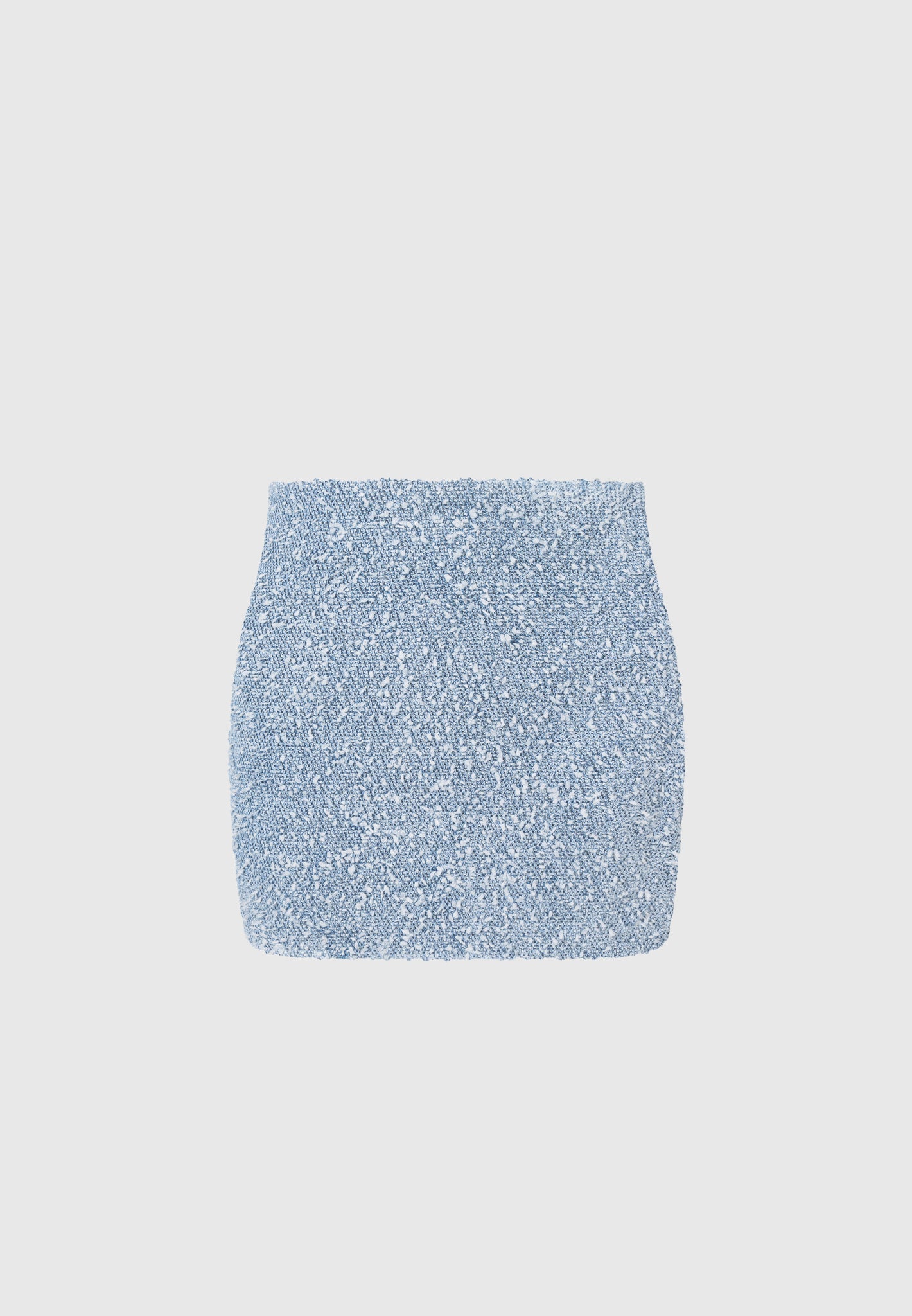 Boucle Denim Mini Skirt with Elastic Waist & Side Zip | Mid Blue