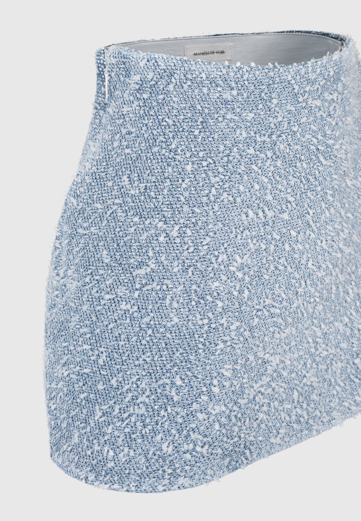 Boucle Denim Mini Skirt with Elastic Waist & Side Zip | Mid Blue