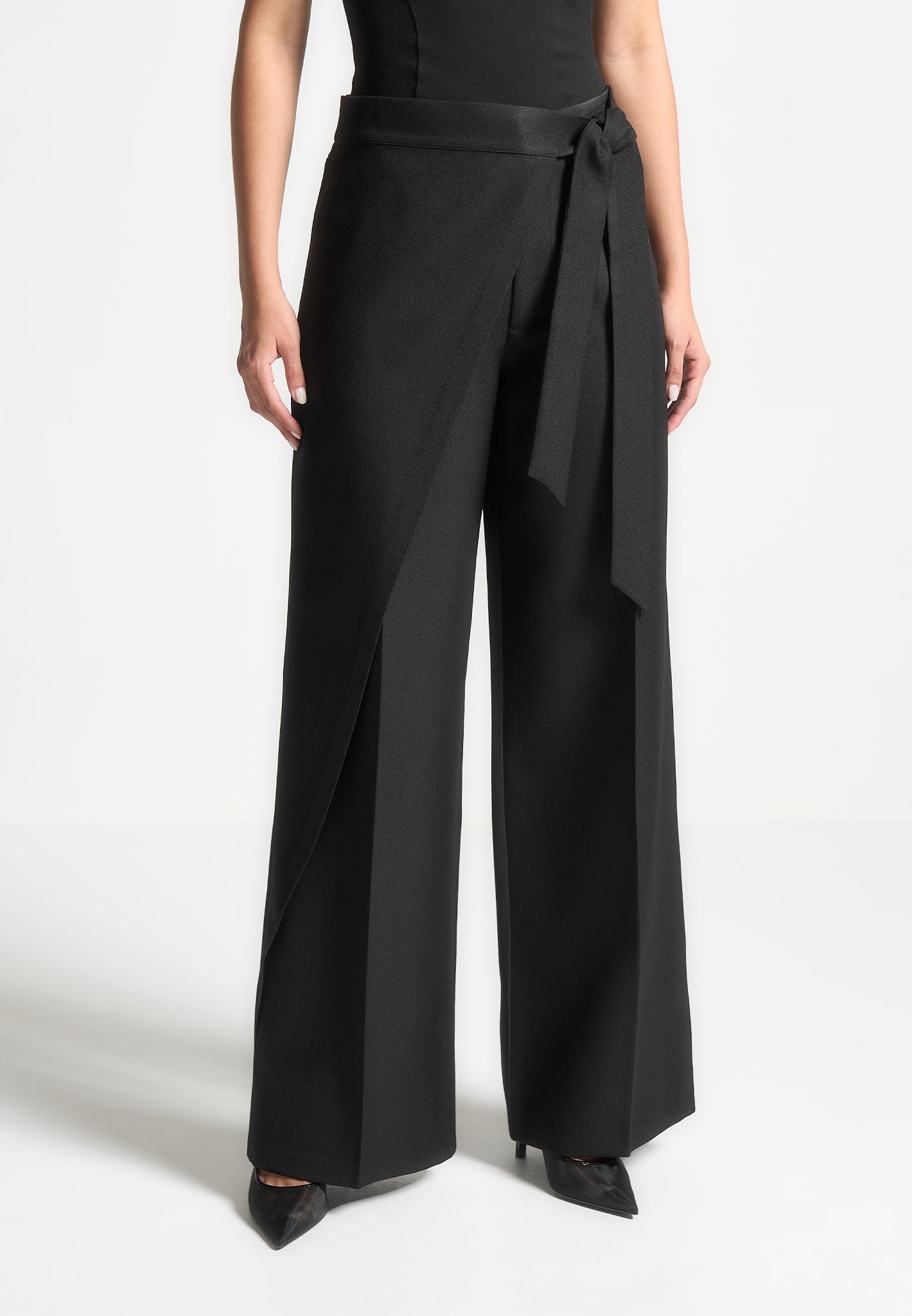 Wide Leg Wrap Trousers with Tie Closure | Manière De Voir