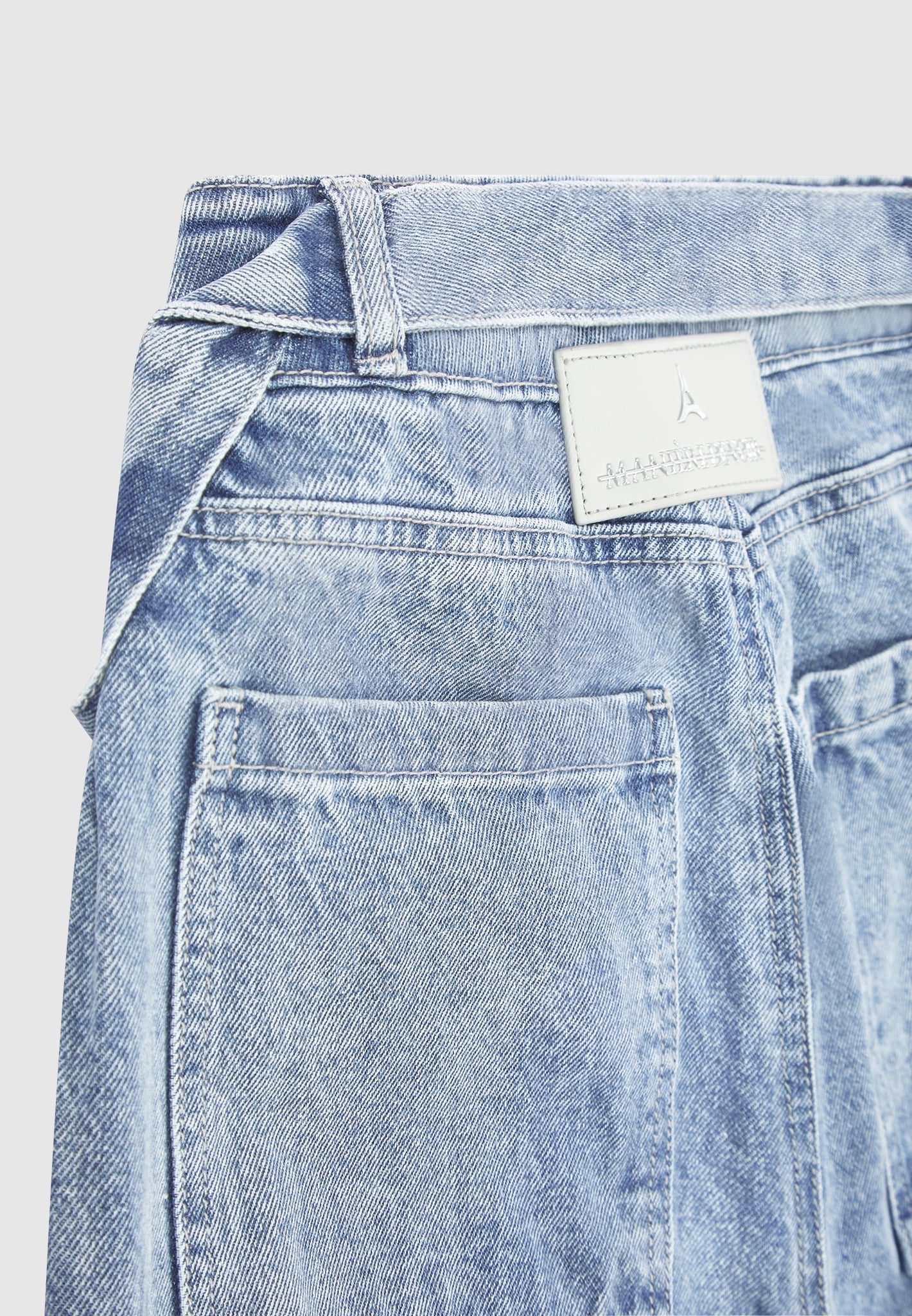 Denim Strap Cargo Jeans with Adjustable Waist | Mid Blue | Manière De Voir