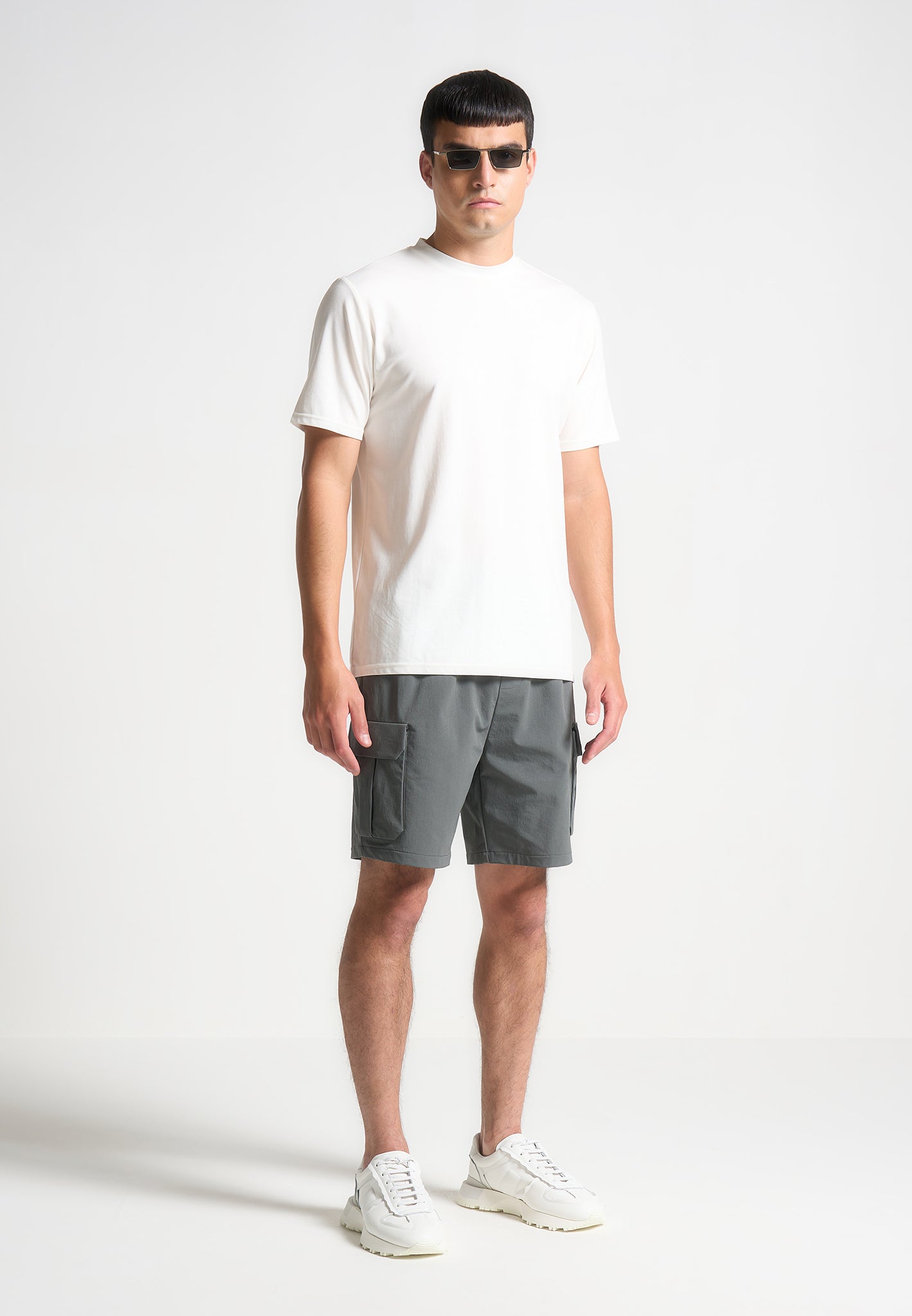 Men's Technical Cargo Shorts with Elastic Waist & Pockets | Charcoal Grey