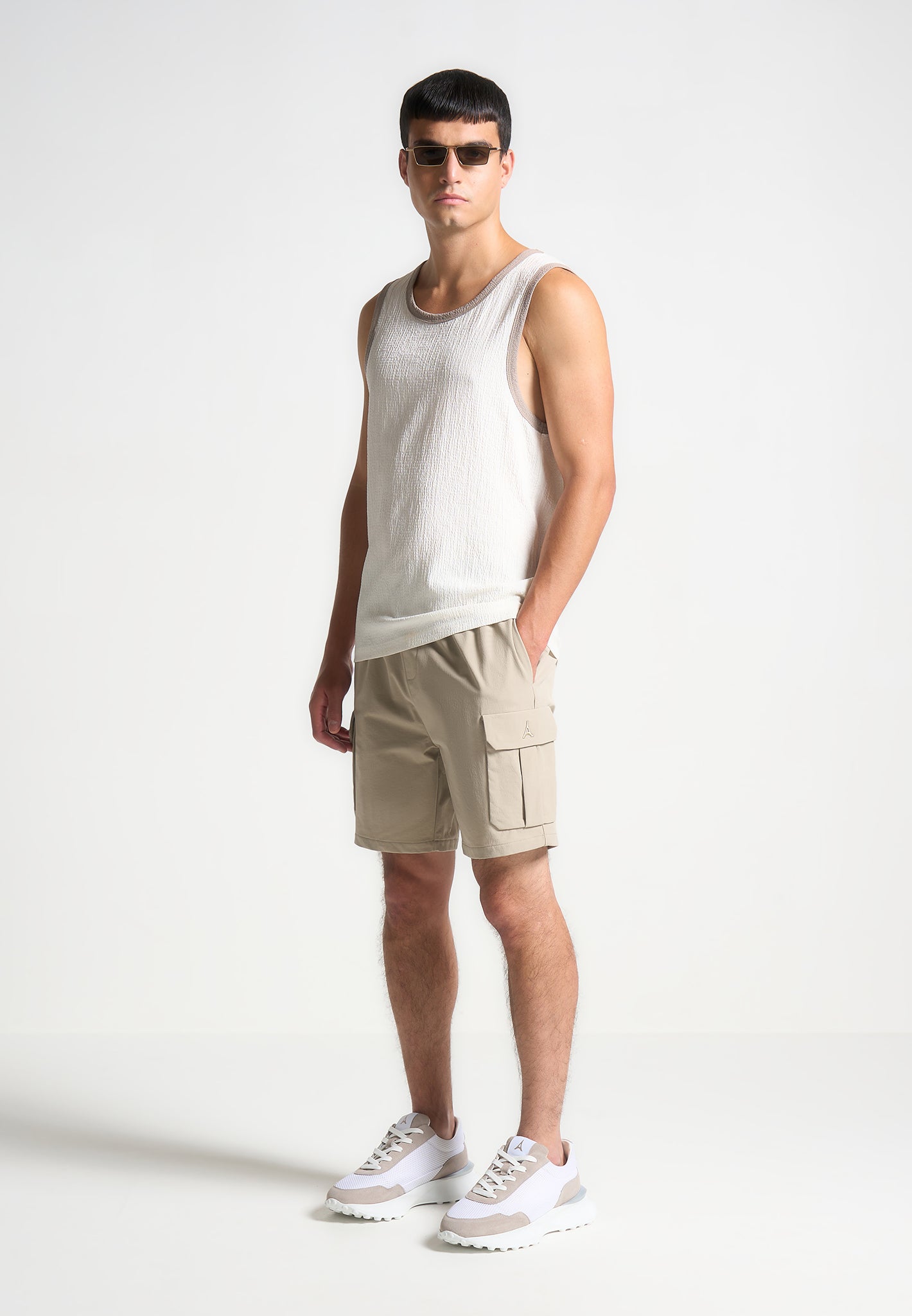 Technical Cargo Shorts with Elastic Waist & Pockets | Taupe