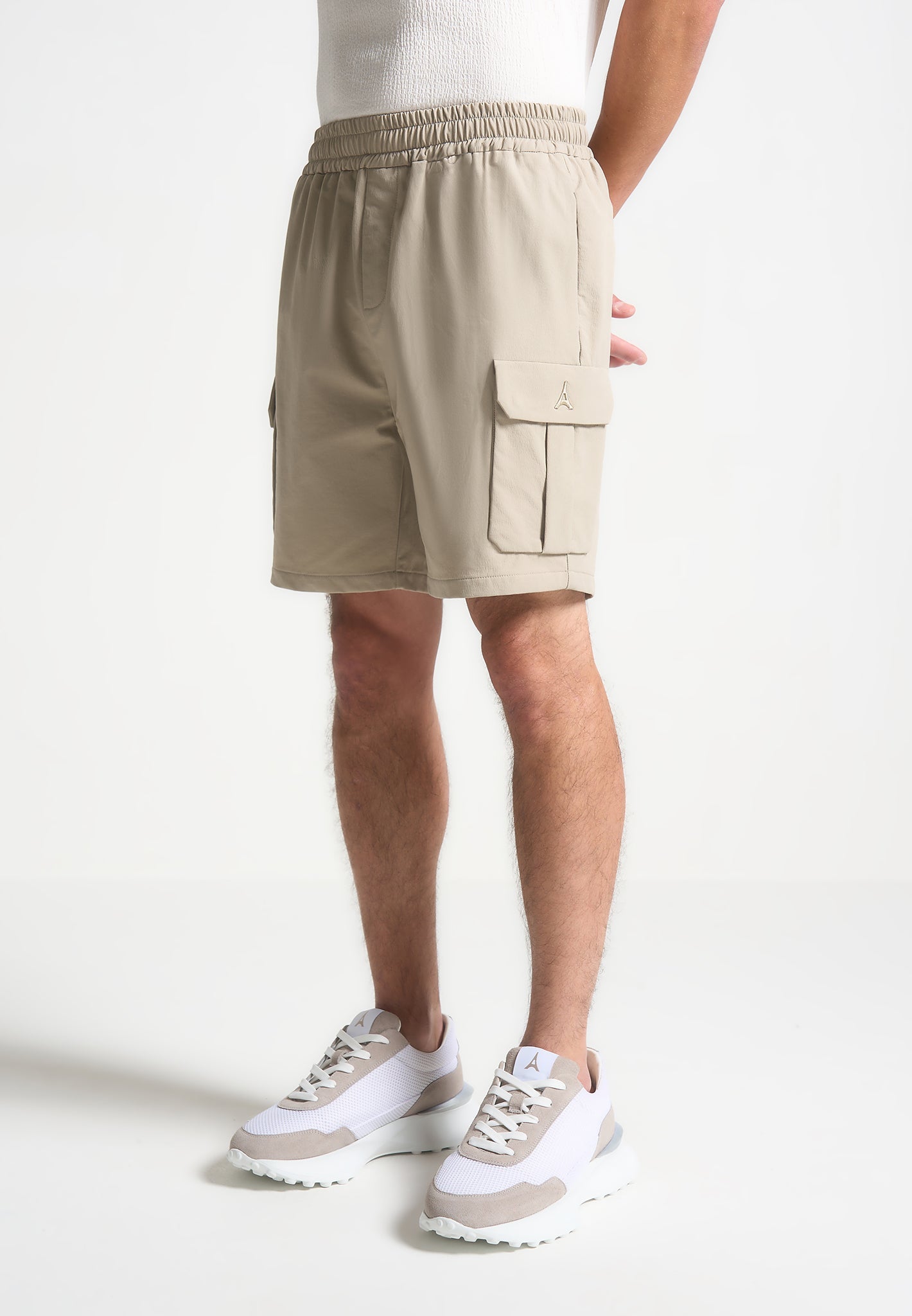 Technical Cargo Shorts with Elastic Waist & Pockets | Taupe