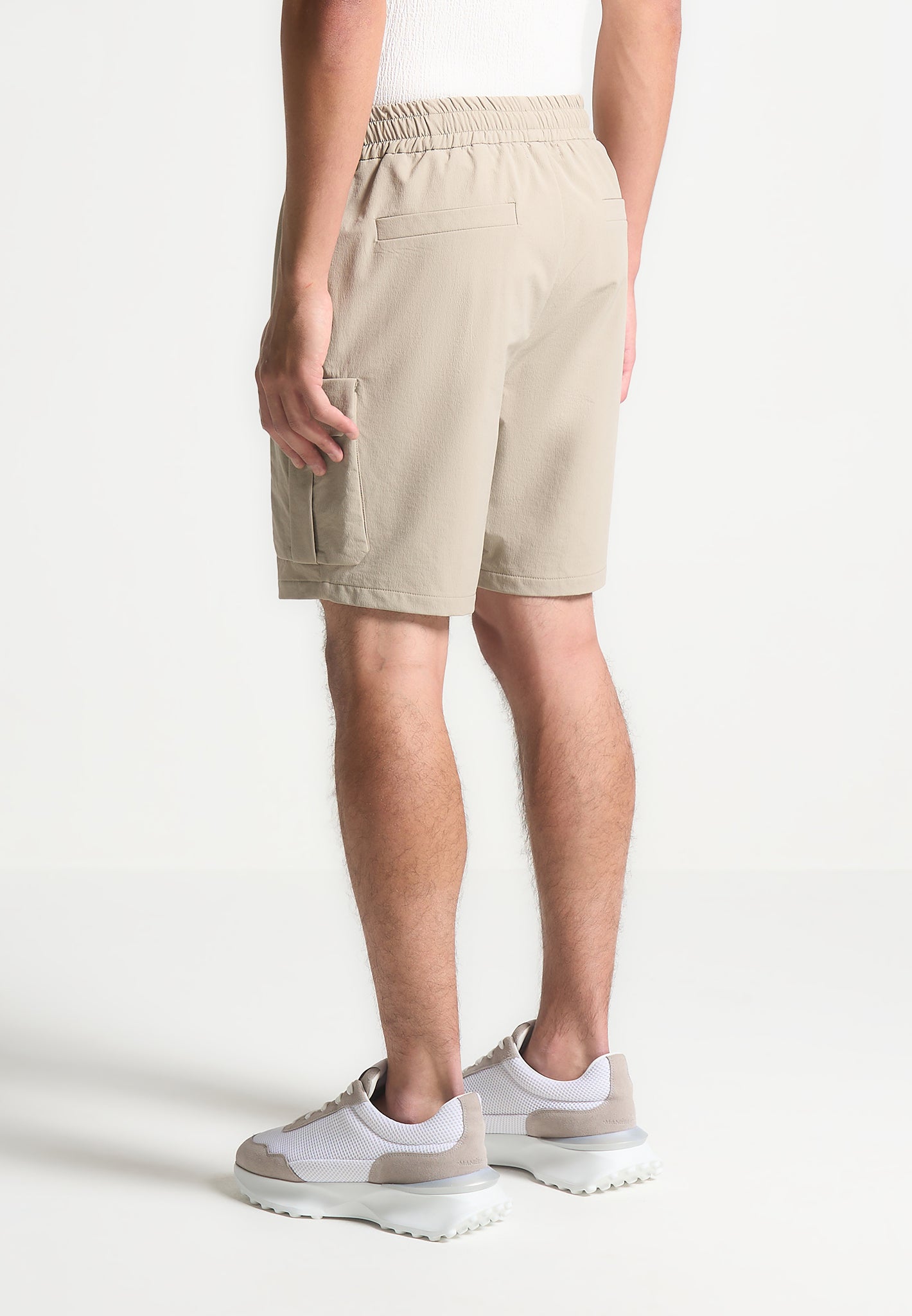 Technical Cargo Shorts with Elastic Waist & Pockets | Taupe