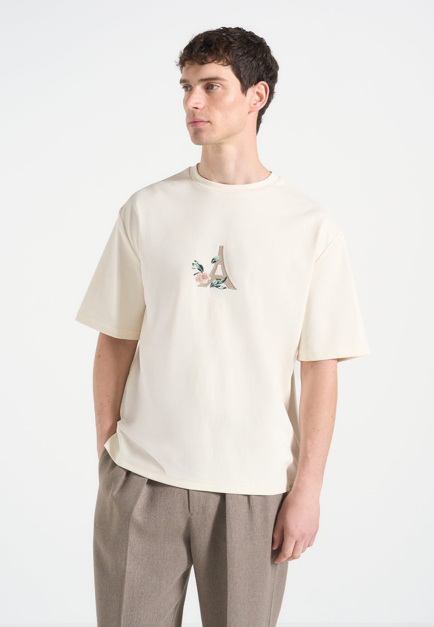 Floral Embroidered Eiffel Cotton T-Shirt - Cream | Manière De Voir
