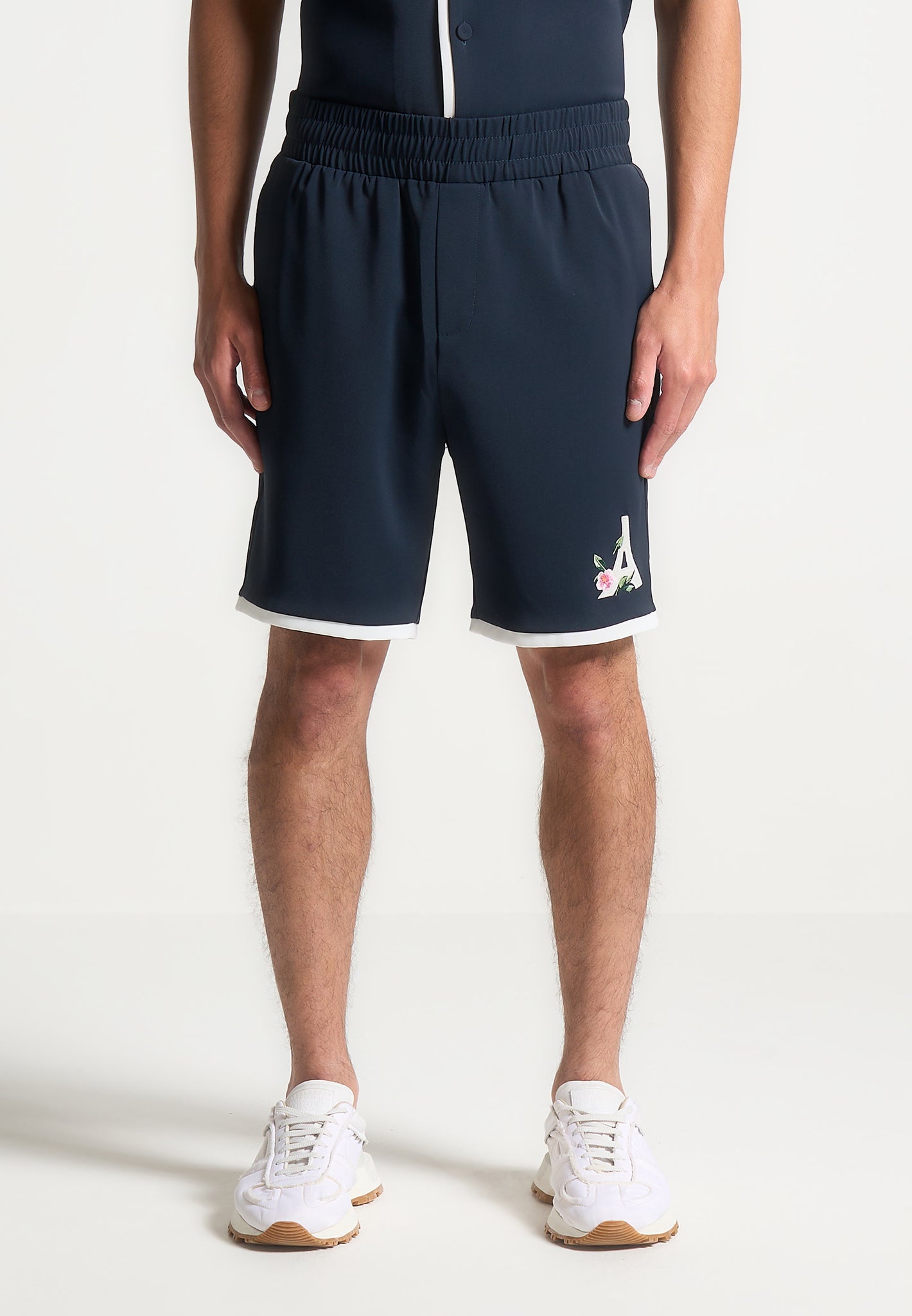 Velvet Eiffel Shorts with Elastic Waistband | Navy/White | Timo