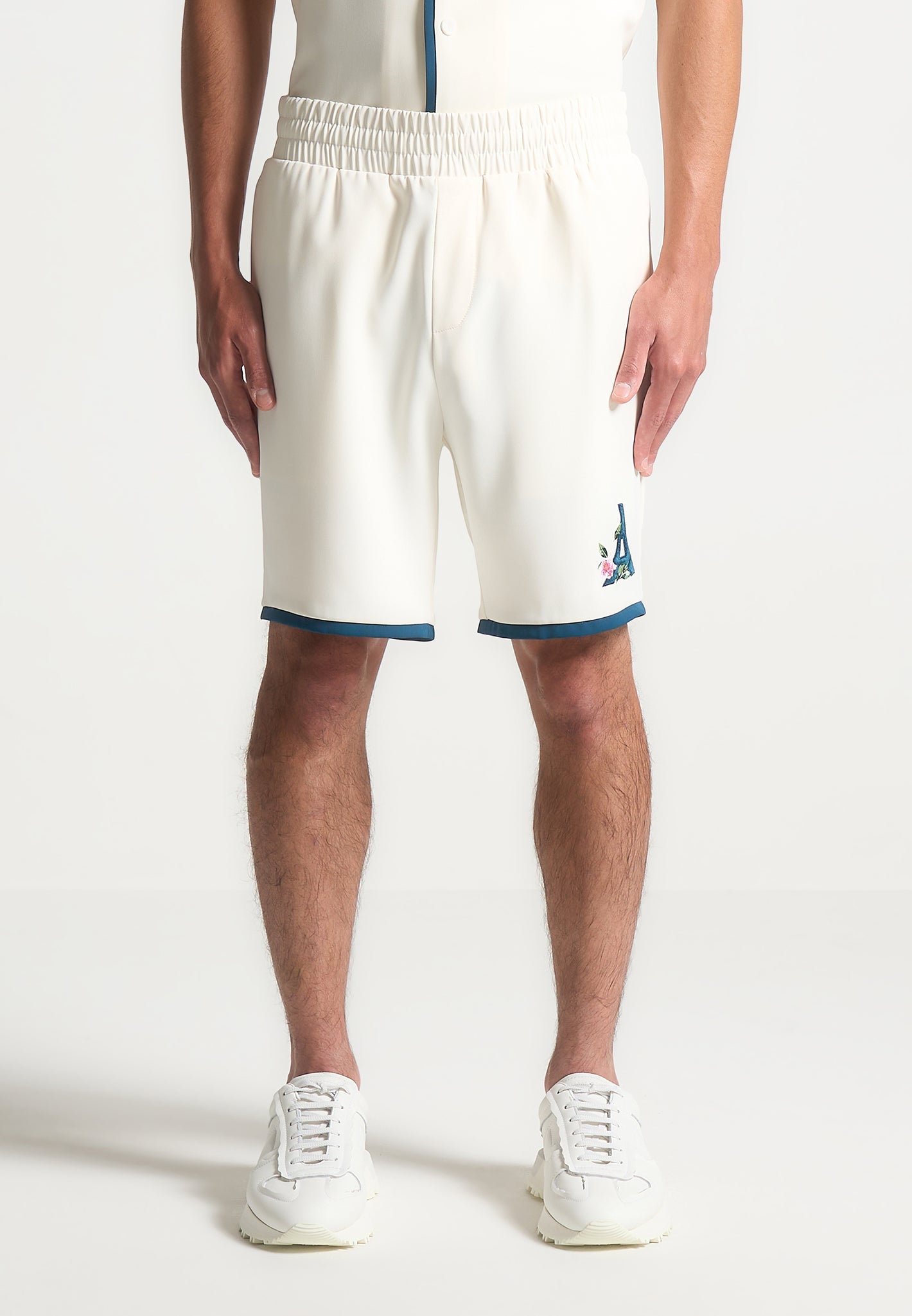 Velvet Eiffel Shorts with Elastic Waistband | Timo Cream/Blue