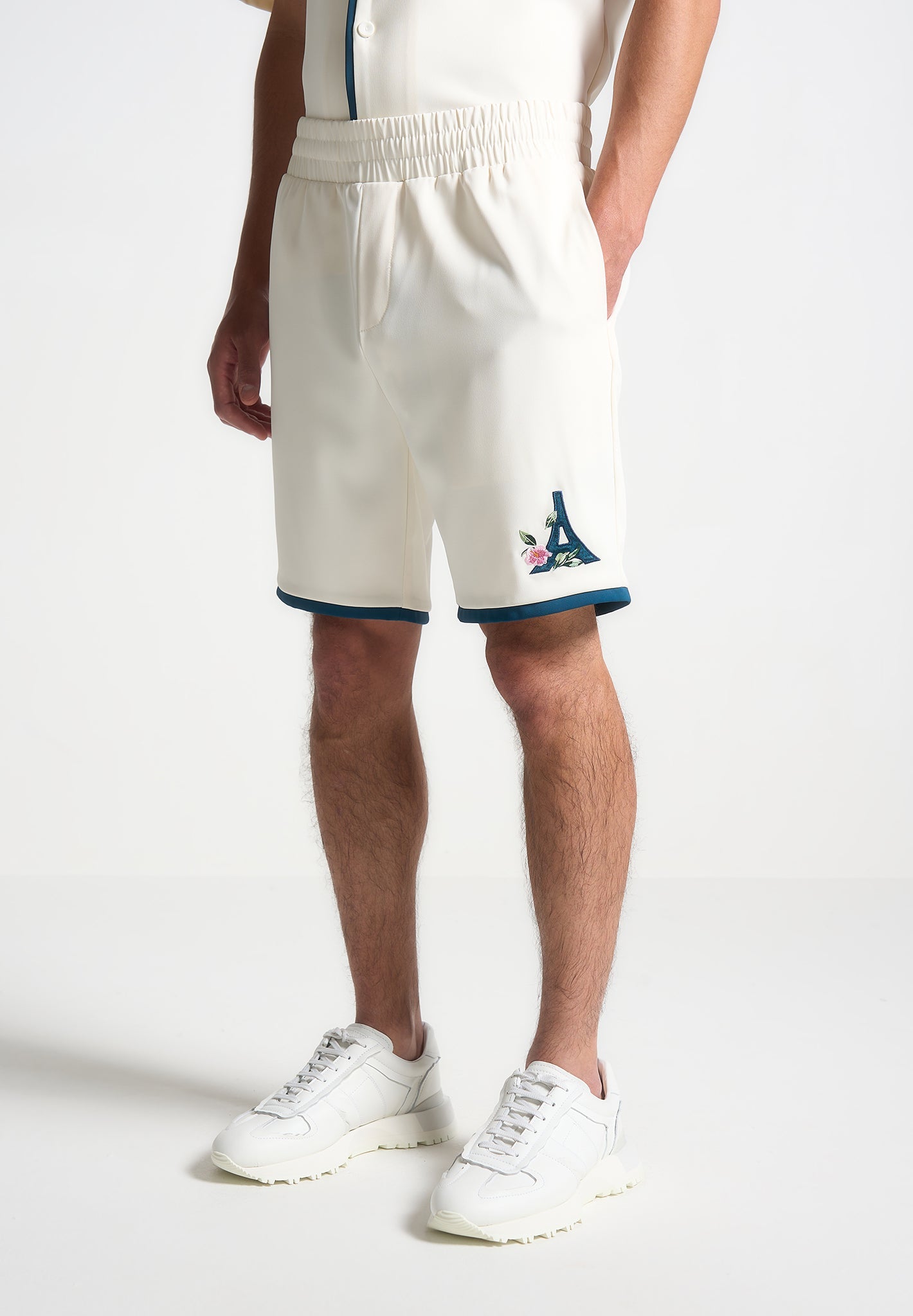 Velvet Eiffel Shorts with Elastic Waistband | Timo Cream/Blue