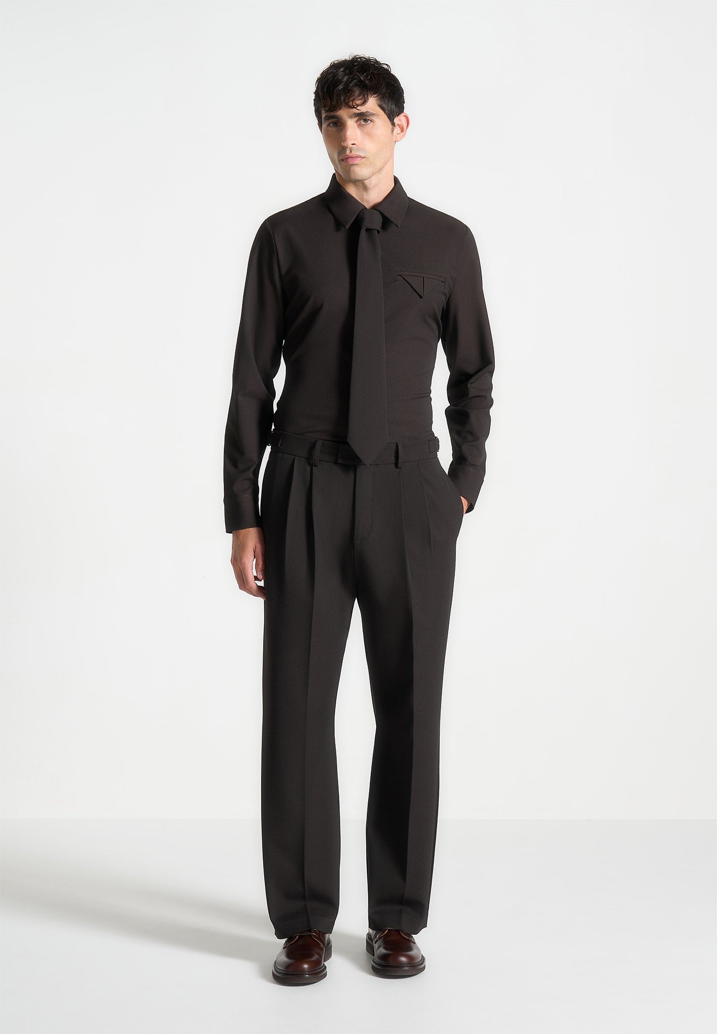 Slim Fit Stretch Dress Shirt for Men | Brown Tailored Cotton Blend