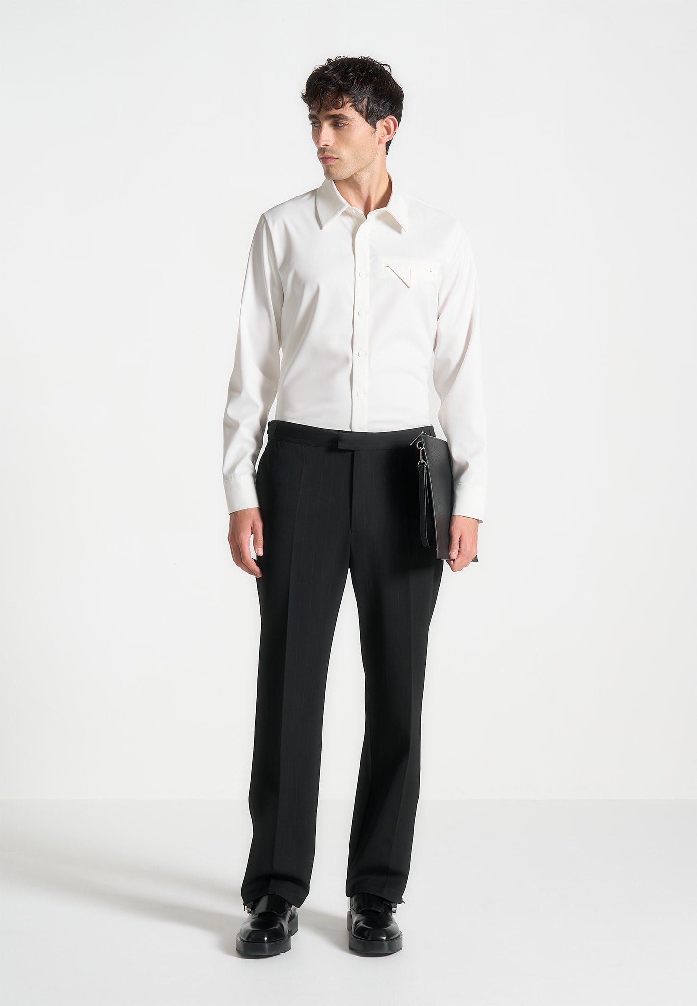 Slim Fit Stretch Dress Shirt for Men | Tailored White Cotton Blend
