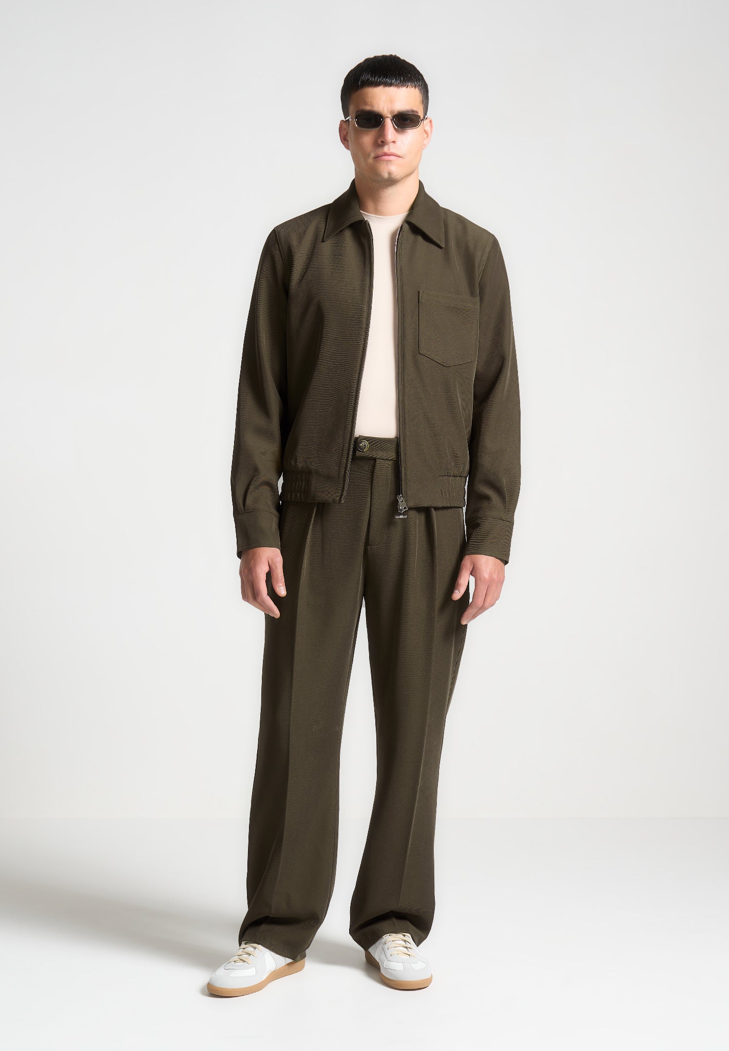 Khaki Twill Tailored Jacket with Welt Pockets | Manière De Voir