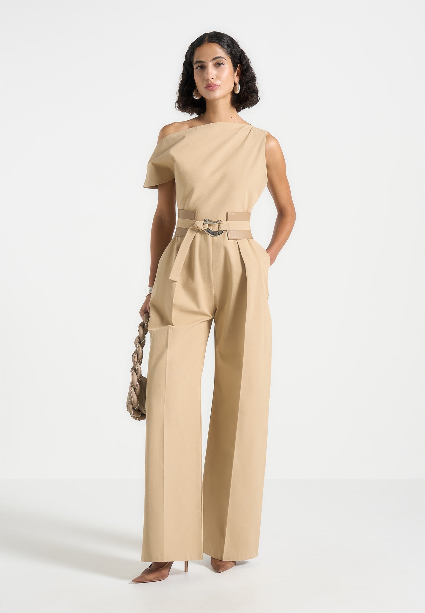 Tailored Off Shoulder Jumpsuit with Belt for Women | Valerie