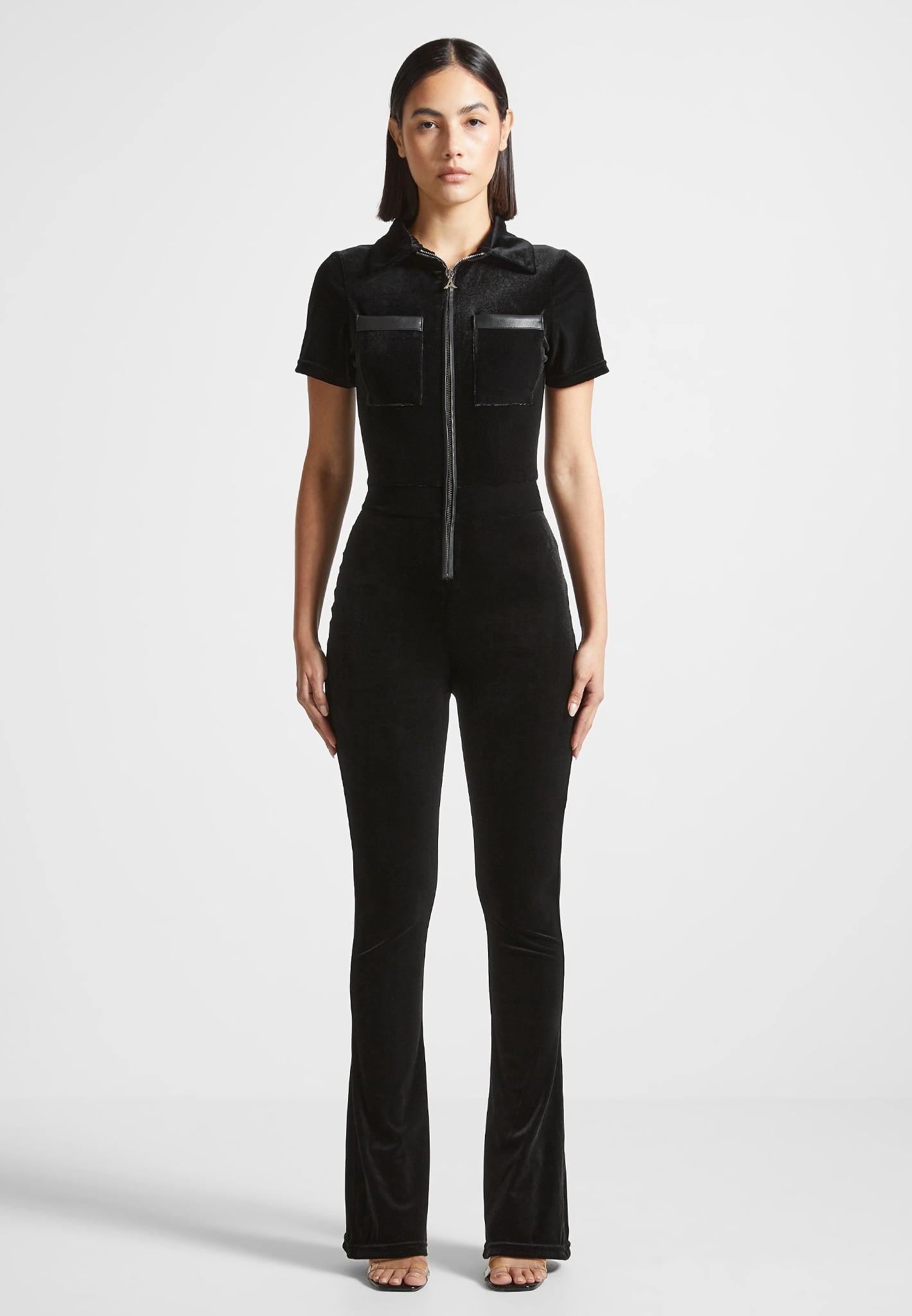 Velour Fit and Flare Jumpsuit for Evening Events | Black