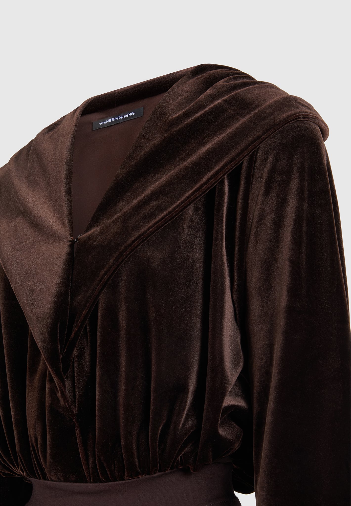 Luxury Velour Hooded Bodysuit with Plunge Neckline | Brown