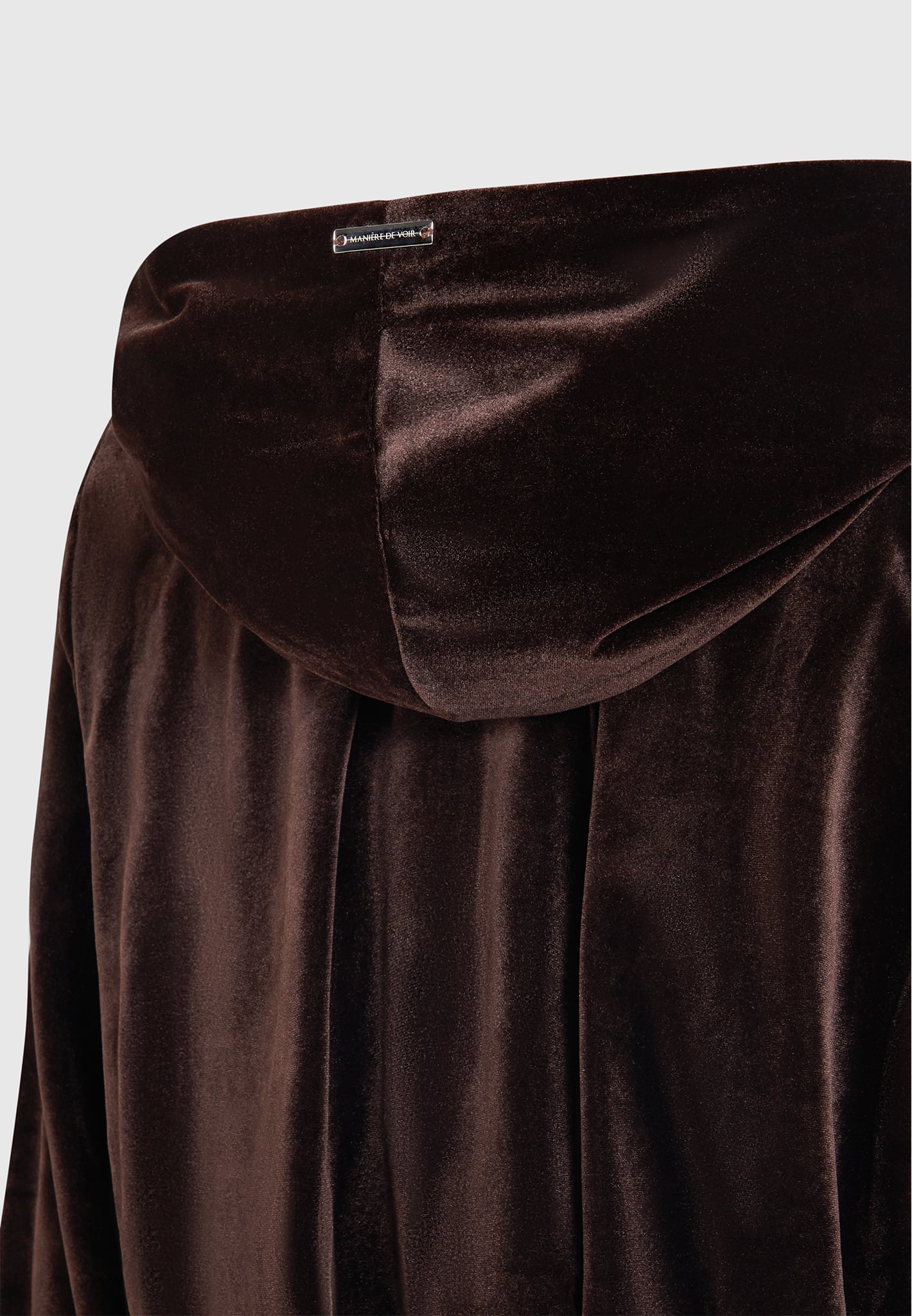 Luxury Velour Hooded Bodysuit with Plunge Neckline | Brown
