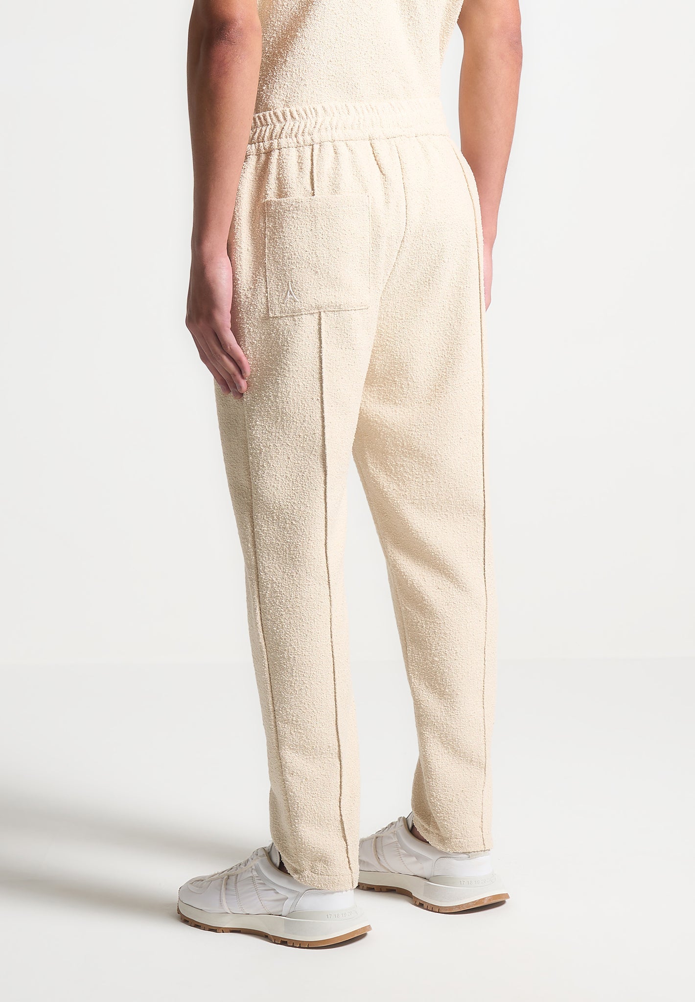 Boucle Pintuck Tapered Trousers with Elastic Waistband | Beige