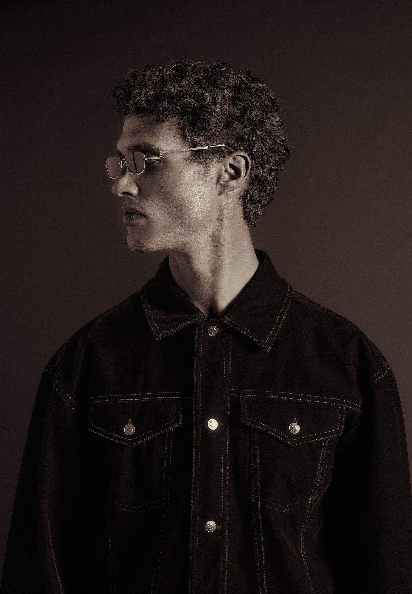 Black Velvet Trucker Jacket with Contrast Stitching | Manière De Voir