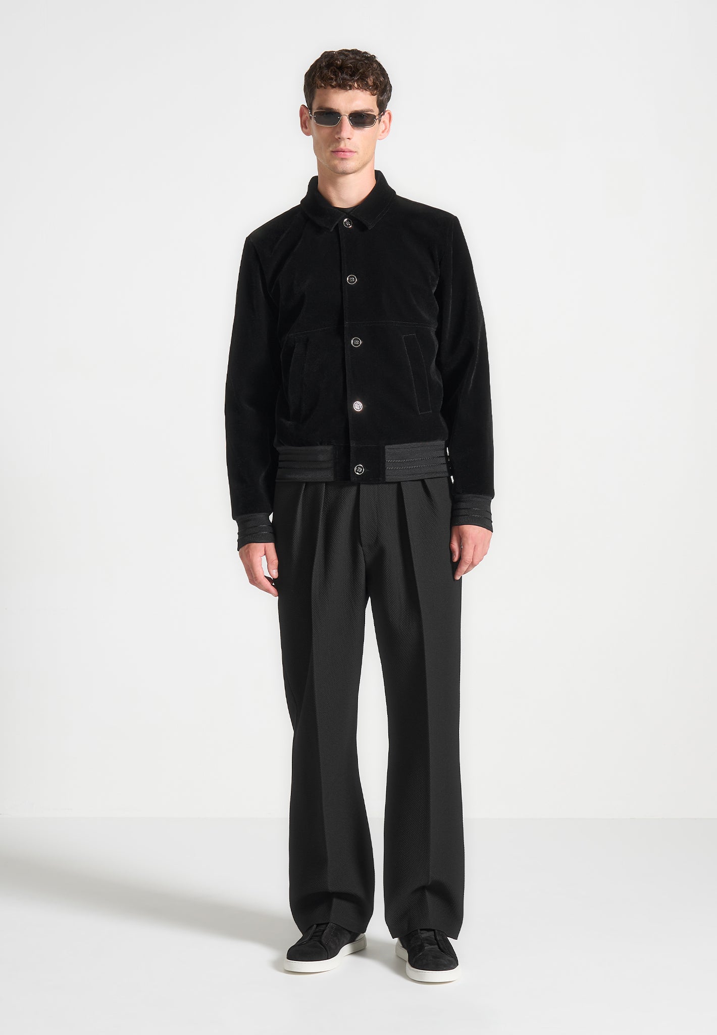 Black Velvet Trucker Jacket with Ribbed Cuffs | Manière De Voir
