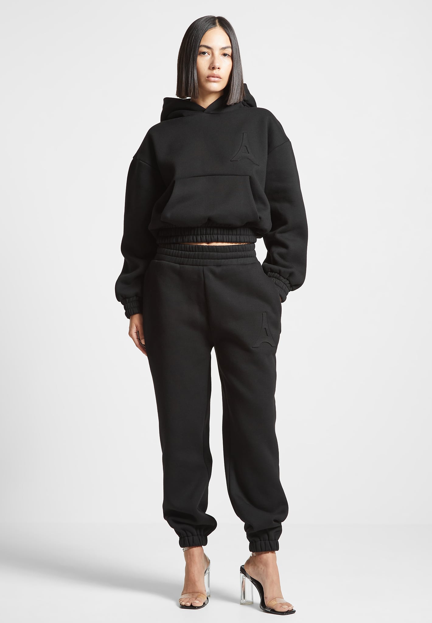 Eiffel Embossed Joggers with Elastic Waistband | Vera Black