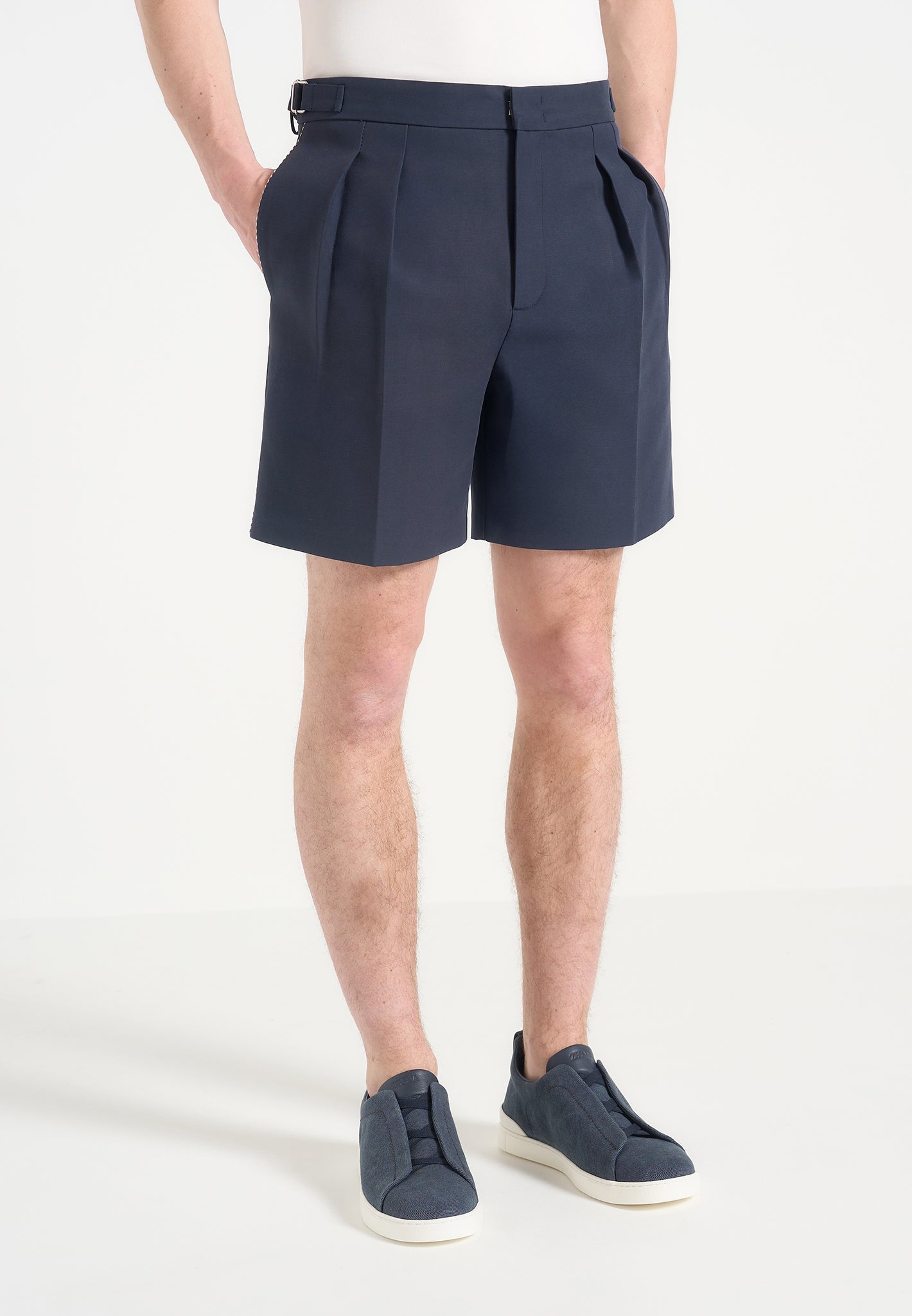 Men's Twin Pleat Chino Shorts with Adjustable Waist | Victorin Navy