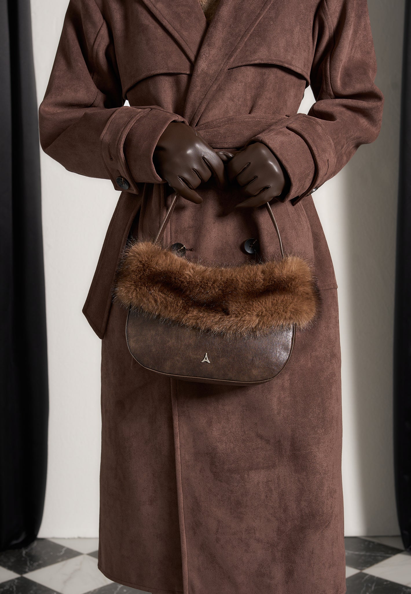 Vintage Vegan Leather Shoulder Bag with Fur Trim | Manière De Voir