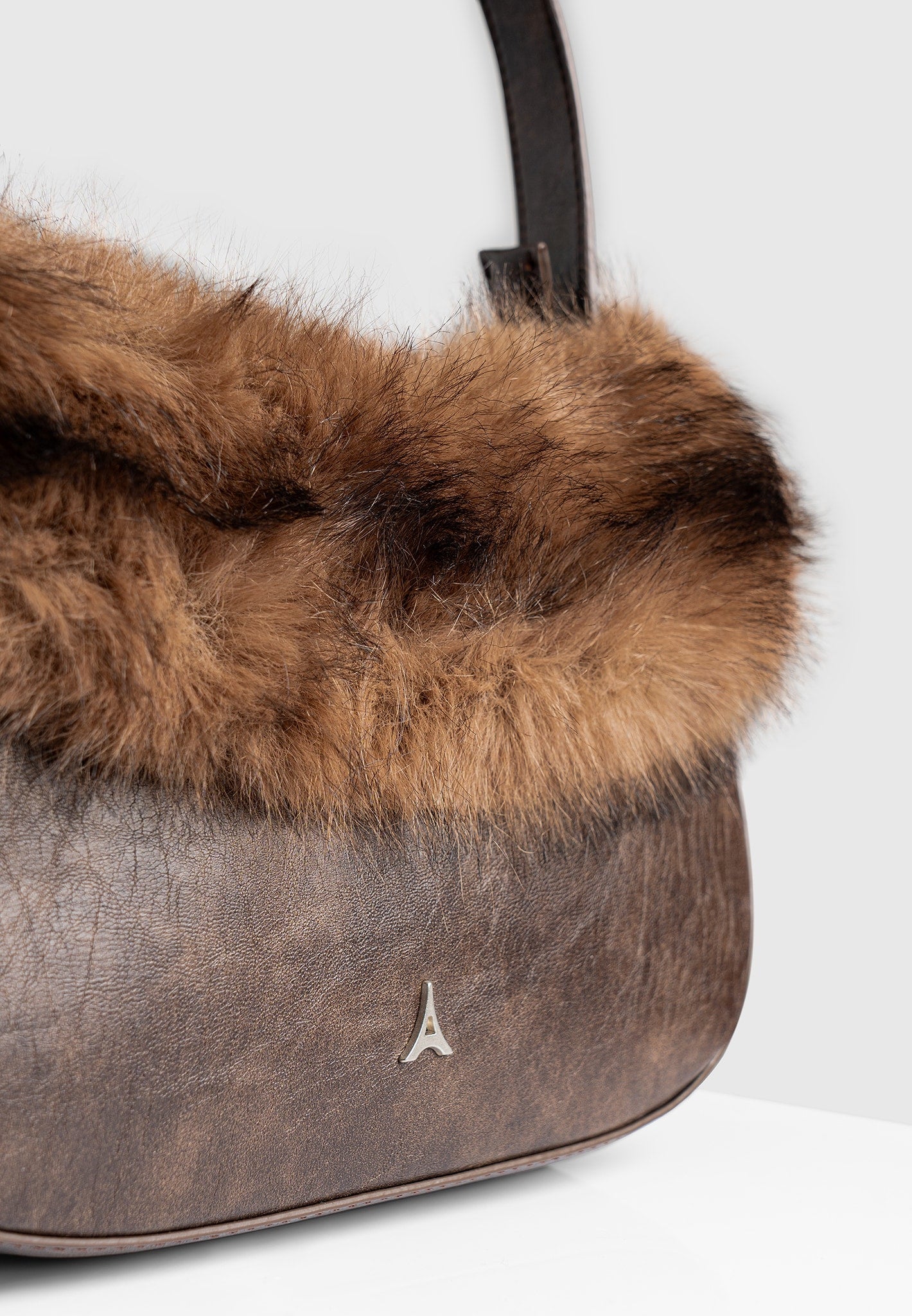 Vintage Vegan Leather Shoulder Bag with Fur Trim | Manière De Voir