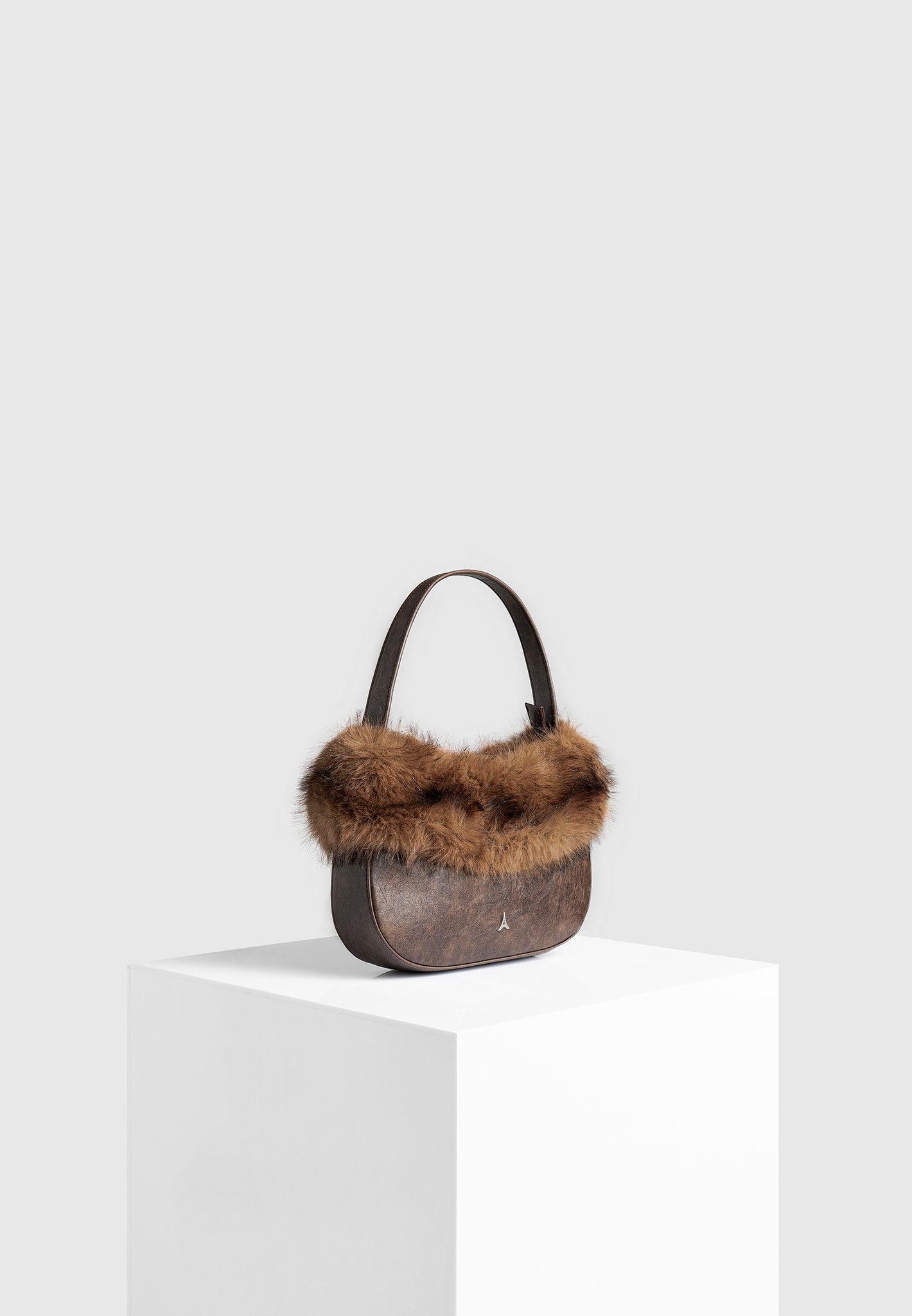 Vintage Vegan Leather Shoulder Bag with Fur Trim | Manière De Voir