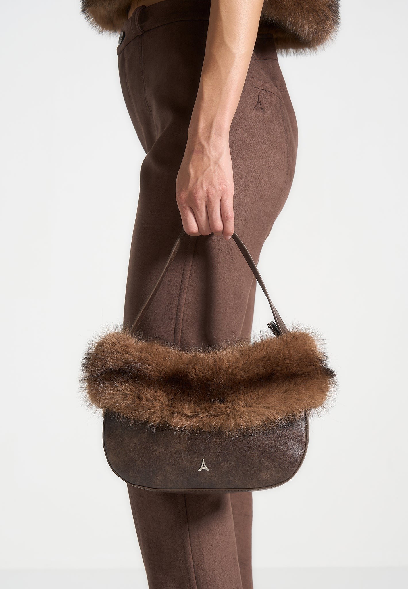 Vintage Vegan Leather Shoulder Bag with Fur Trim | Manière De Voir