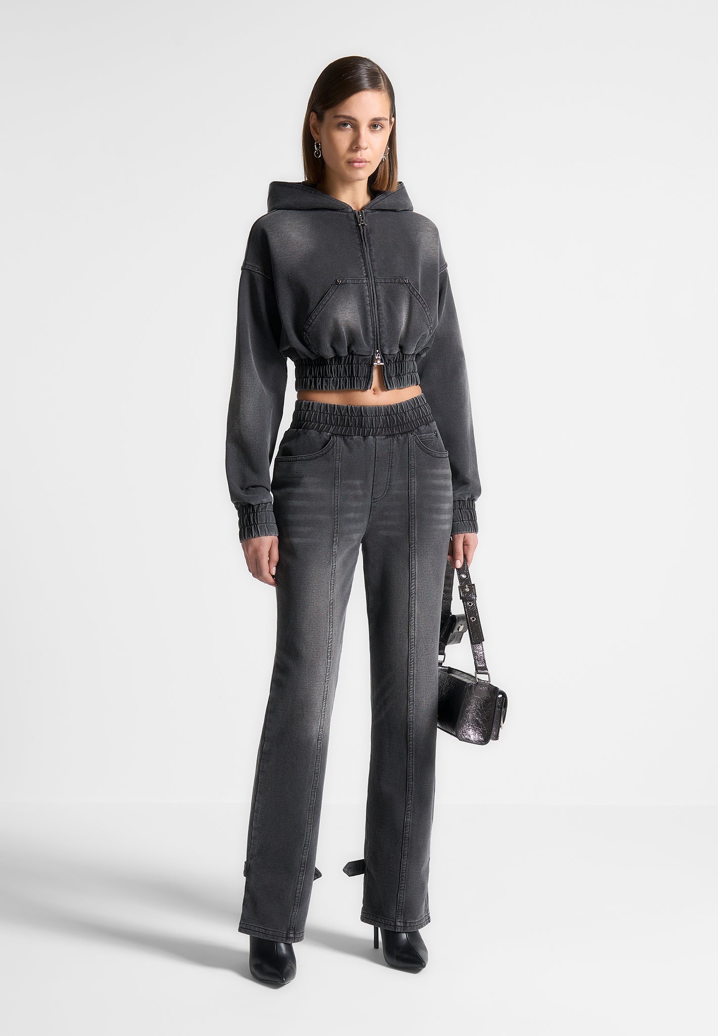 Washed Denim Joggers with Elastic Waistband & Side Pockets | Manière De Voir