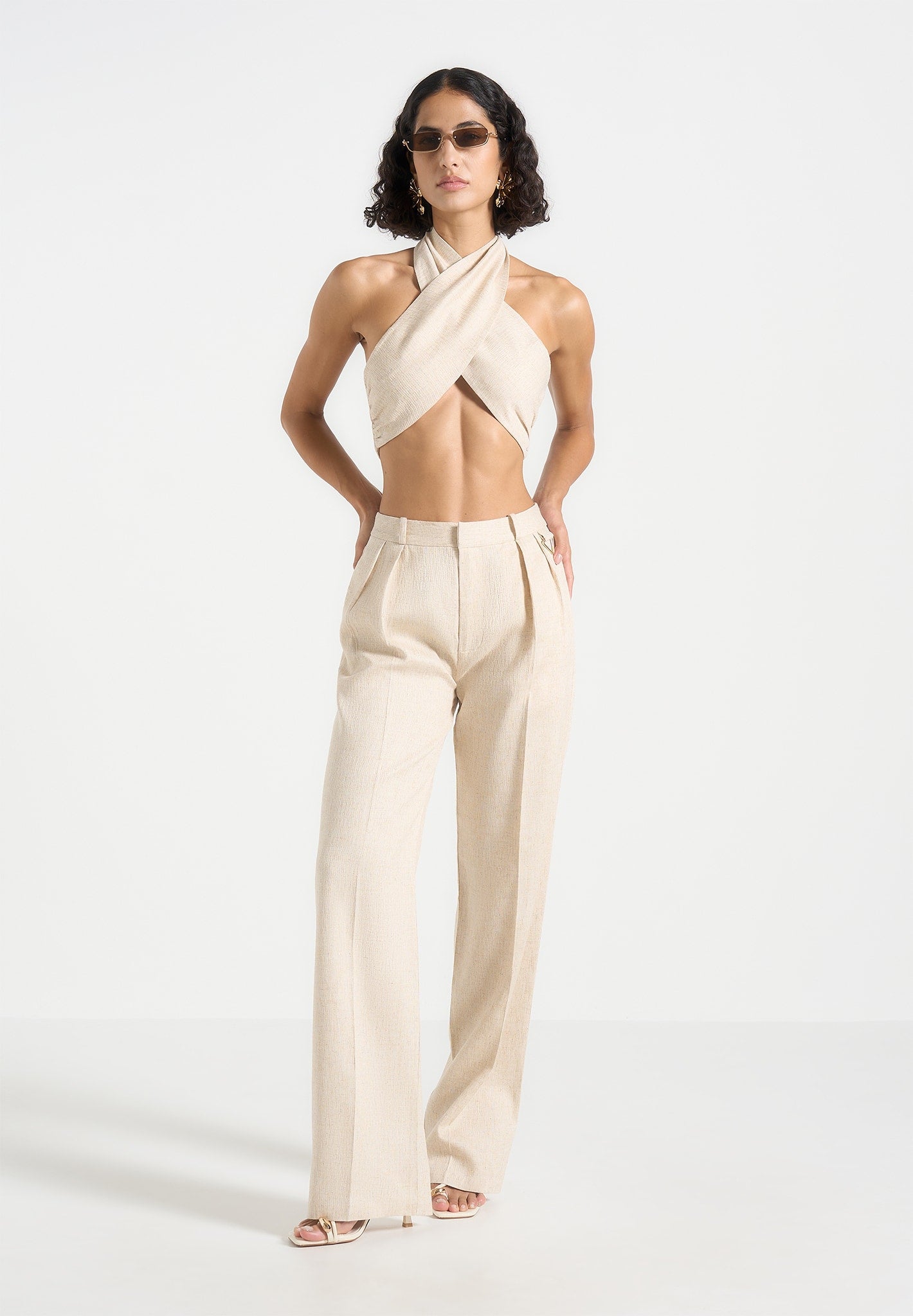 Linen Bolero Top with Crossover Neckline & Sleeve Overlay | Wendy