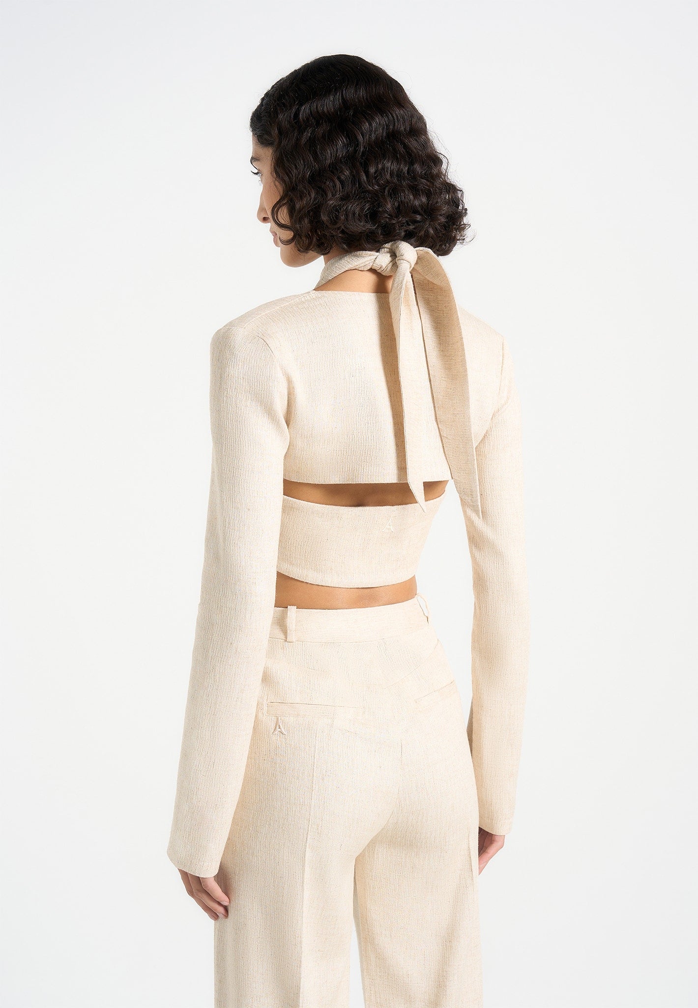 Linen Bolero Top with Crossover Neckline & Sleeve Overlay | Wendy